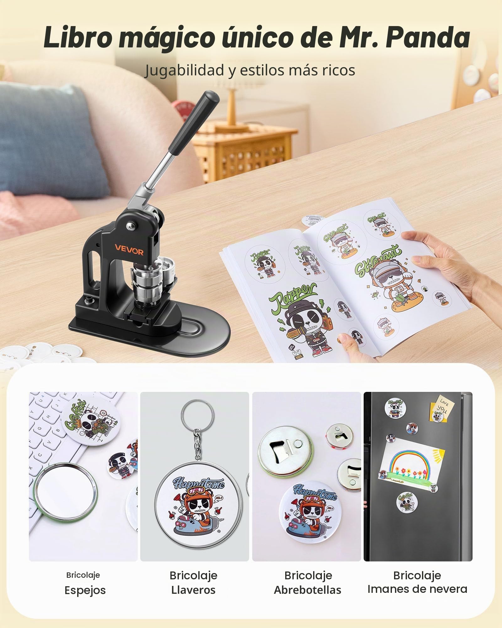 VEVOR Máquina para Hacer Insignias de 32 mm, Máquina para Fabricar Chapas 500 Juegos de Botones, Mango Ergonómico Reforzado, para Crear Insignias, Pines Personalizados, Llaveros, Chapas, Negro
