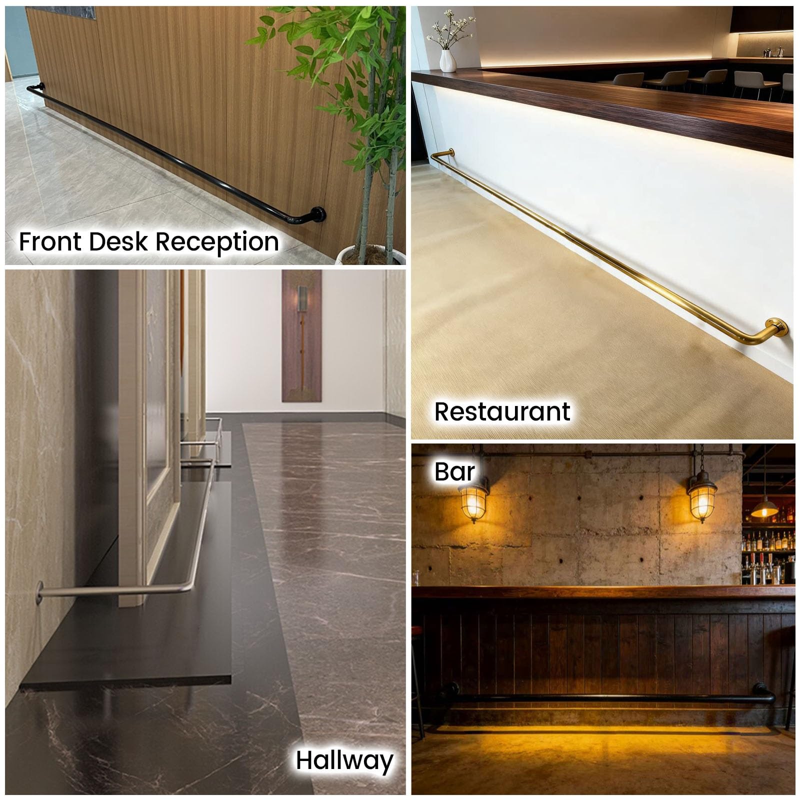 Barre de pied murale en acier inoxydable pour restaurant, pub, matériel de repose-pieds avec connecteur interne et vis, installation facile à faire soi-même, 5,2 m