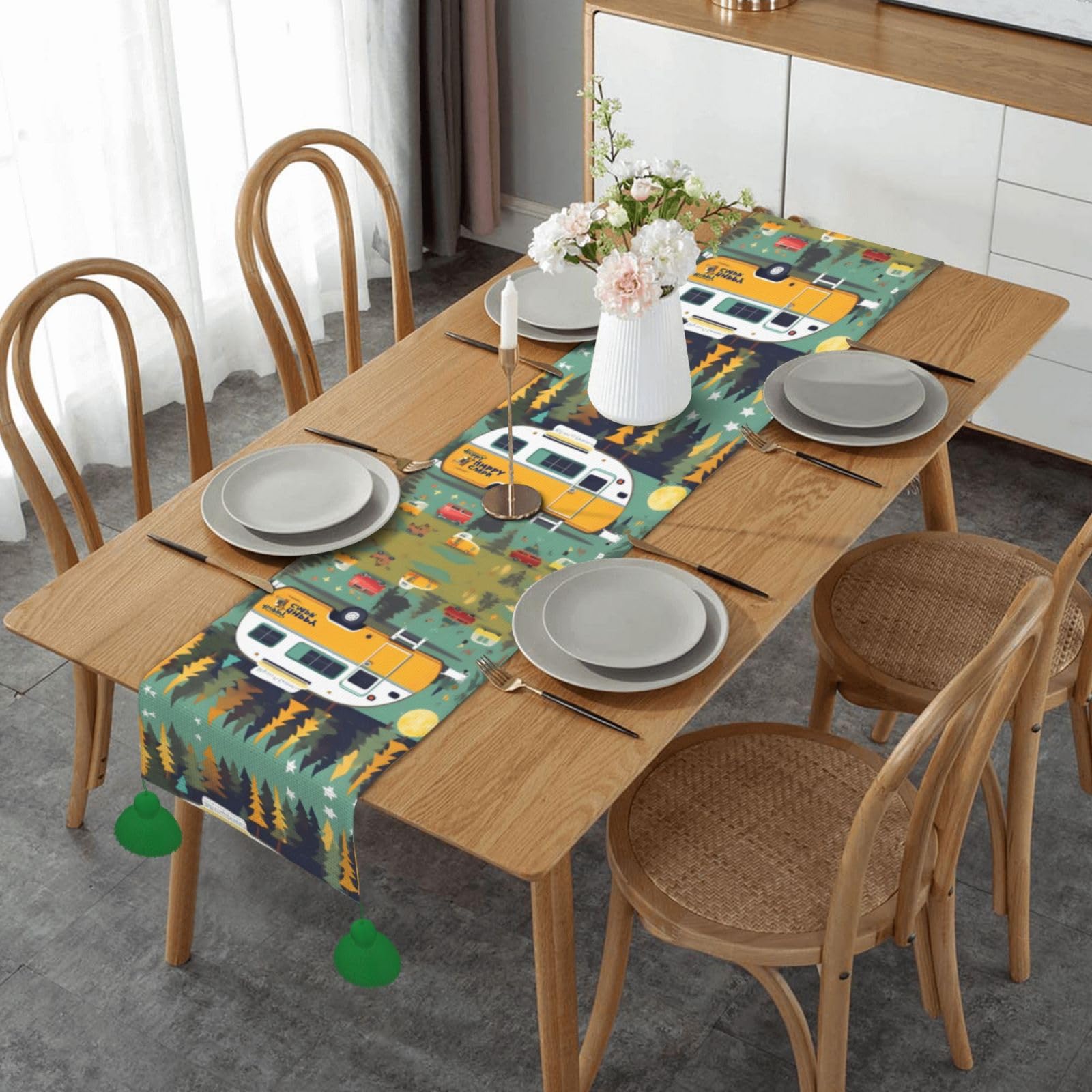 Chemin de table rustique anti-taches long pour protéger votre table de Noël
