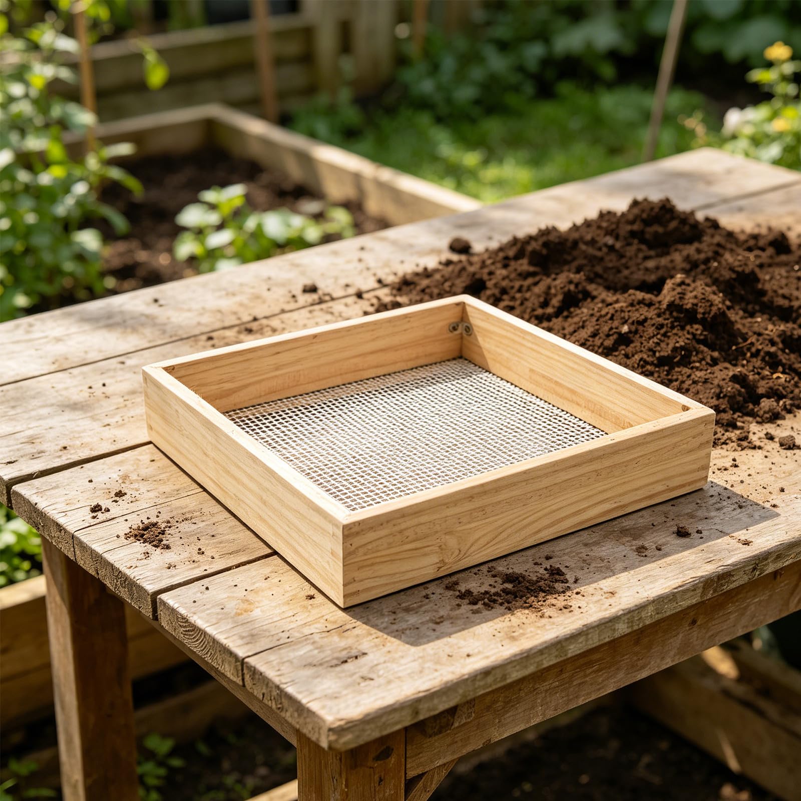 Toddmomy Setaccio da Giardino - 38x38 cm, setaccio Multiuso per terriccio, Manuale, con Maglia da 6 mm x 6 mm, Ideale per Compost, Sassi, Terra, Foglie e terriccio per vasi.