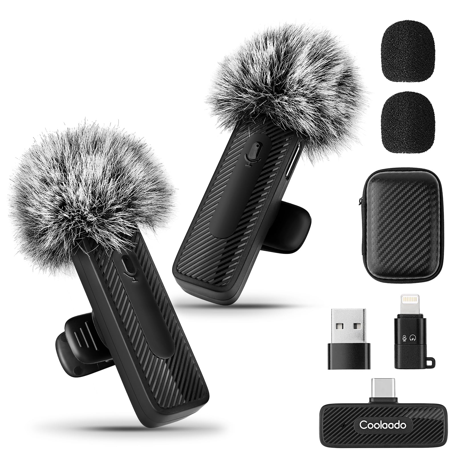 Photo 1 of (2 Mics) Wireless Lavalier Microphones for iPhone/Android/PC, 3-IN-1 Mini Noise Reduction Lapel/Clip-on Mic With Storage Bag for Video Recording, Live Streaming, Interview, YouTube, TikTok,Vlog