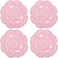uxcell 4Pcs Pink Crochet Doilies 4" Cotton Handmade Lace Coasters - Floral Table Protectors for Weddings, Parties & Home Decor