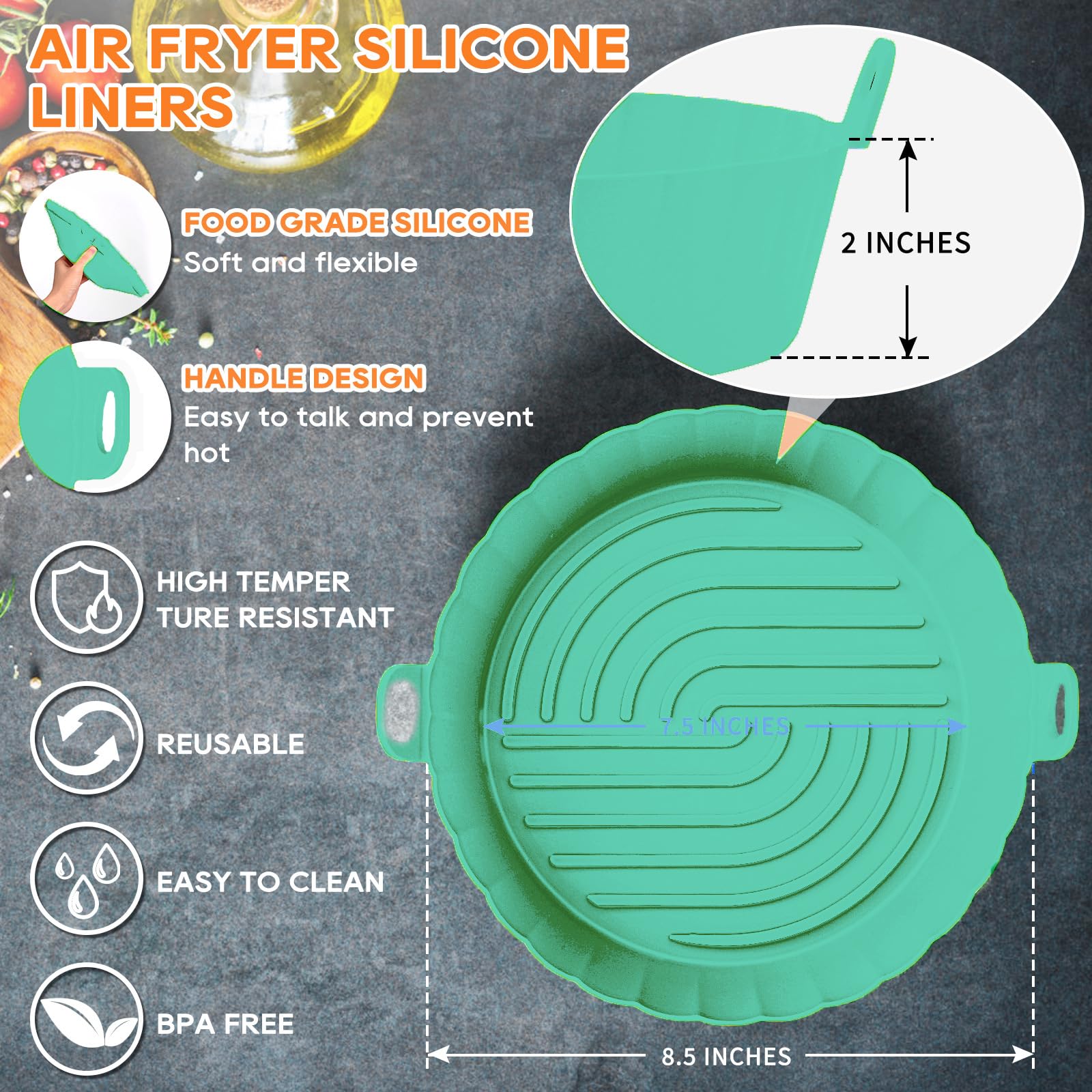 Set 3 Teglie In Silicone Per Friggitrice Ad Aria - Grigio, Ø20cm - Foto 7