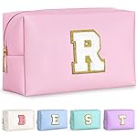 TOPEAST Cosmetic Travel Bags for Women, Preppy Small Makeup Bag, PU Leather Waterproof Toiletry Bag, Unique Friendship Gifts for Friends Coworker, Cute Stuff for Girls (Pink R)