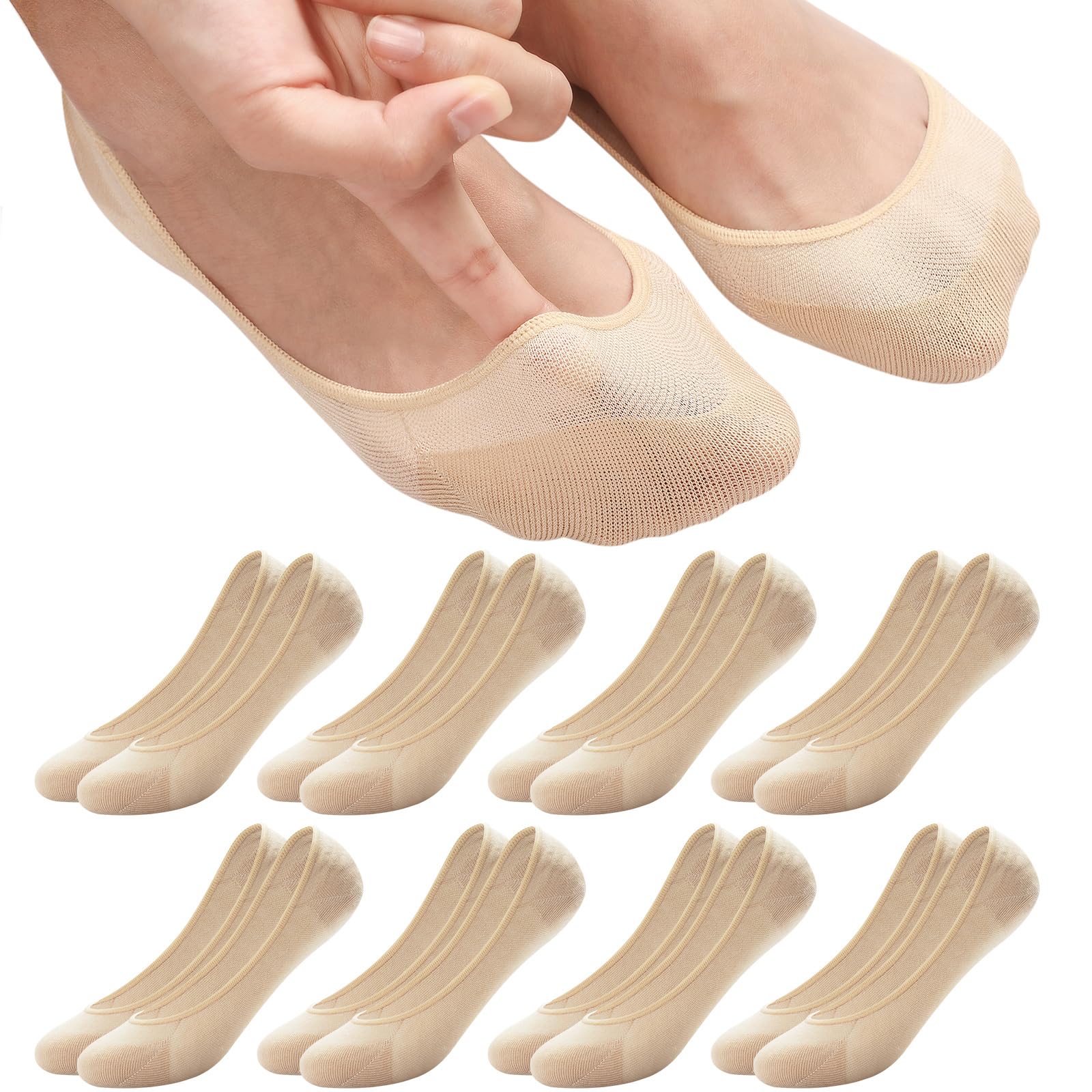 ILovDaisy 8 Paar Füßlinge Ballerina Socken Damen Atmungsaktiv Füsslinge, Unsichtbare Sneaker Socken No Show Rutschfeste Socken mit Siliconpad Kurze Socken Halbsocken 36-40/39-42