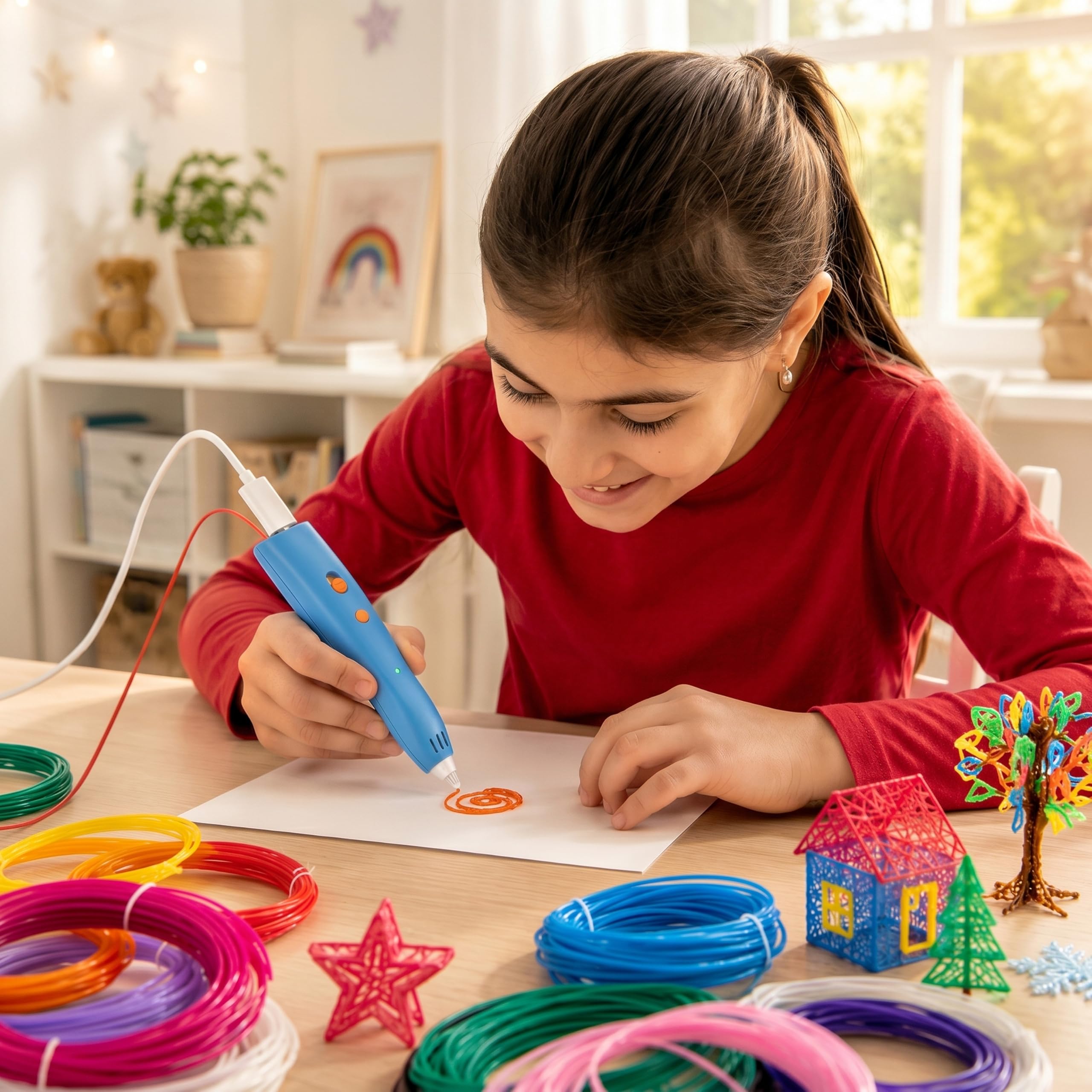 CSL – 3D Druckstift kabellos – 11 PCL Pilamentfarben 35 Meter - PCL ist sicherer als PLA und ABS - keine Verbennungsrisiko - USB C – 3D Stift für kreatives Gestalten/Basteln – für Kinder und Erwachs