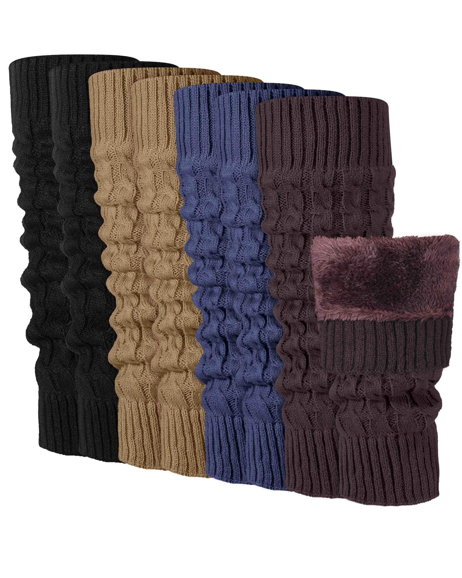 Chuarry 4 Pairs Womens Fleece Lined Leg Warmers Fuzzy Knit Double Layer Leg Warmer Long Boot Socks for