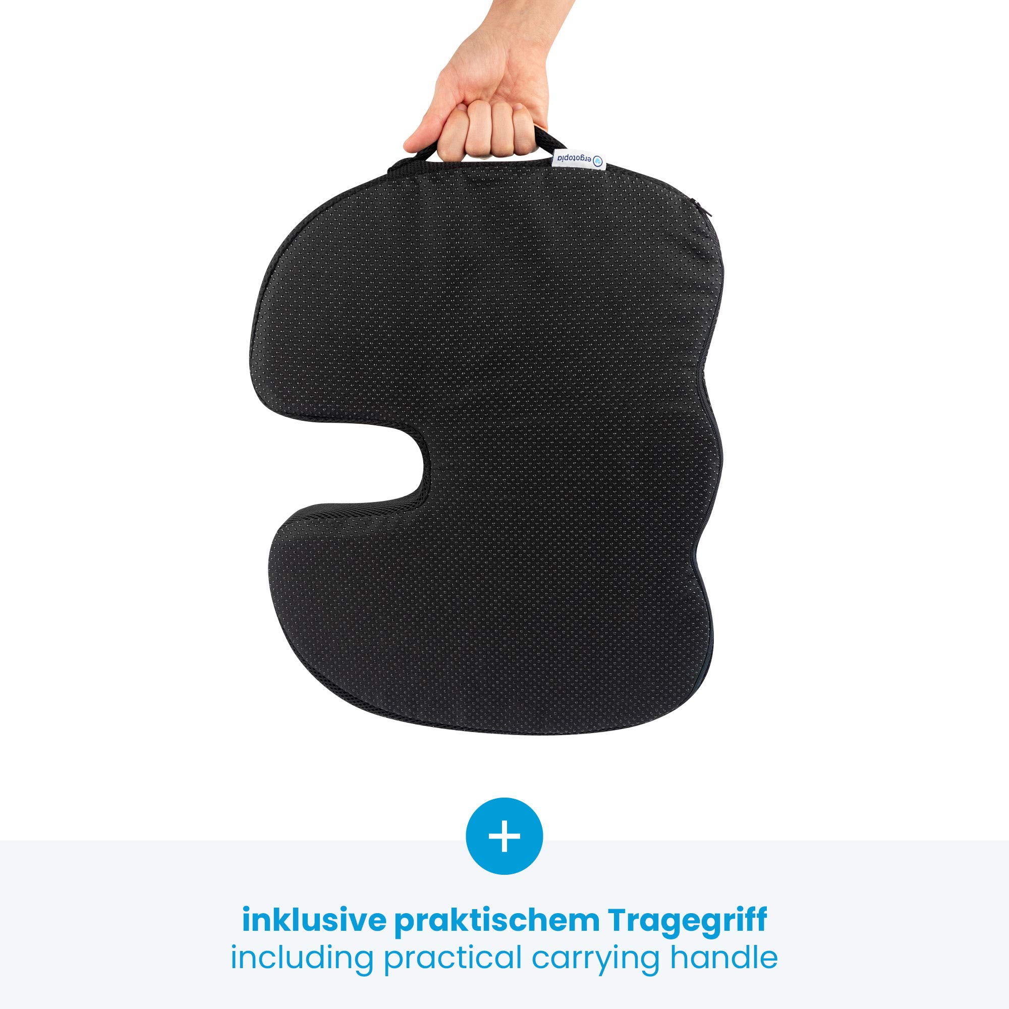 Ergotopia Cuscino Ortopedico per Sedute per Alleviare la Pressione, Cuscino per il Coccige in Memory Foam Viscoelastico Ottimizzato, Cuscino Ergonomico per Allenamento Funzionale (Nero)