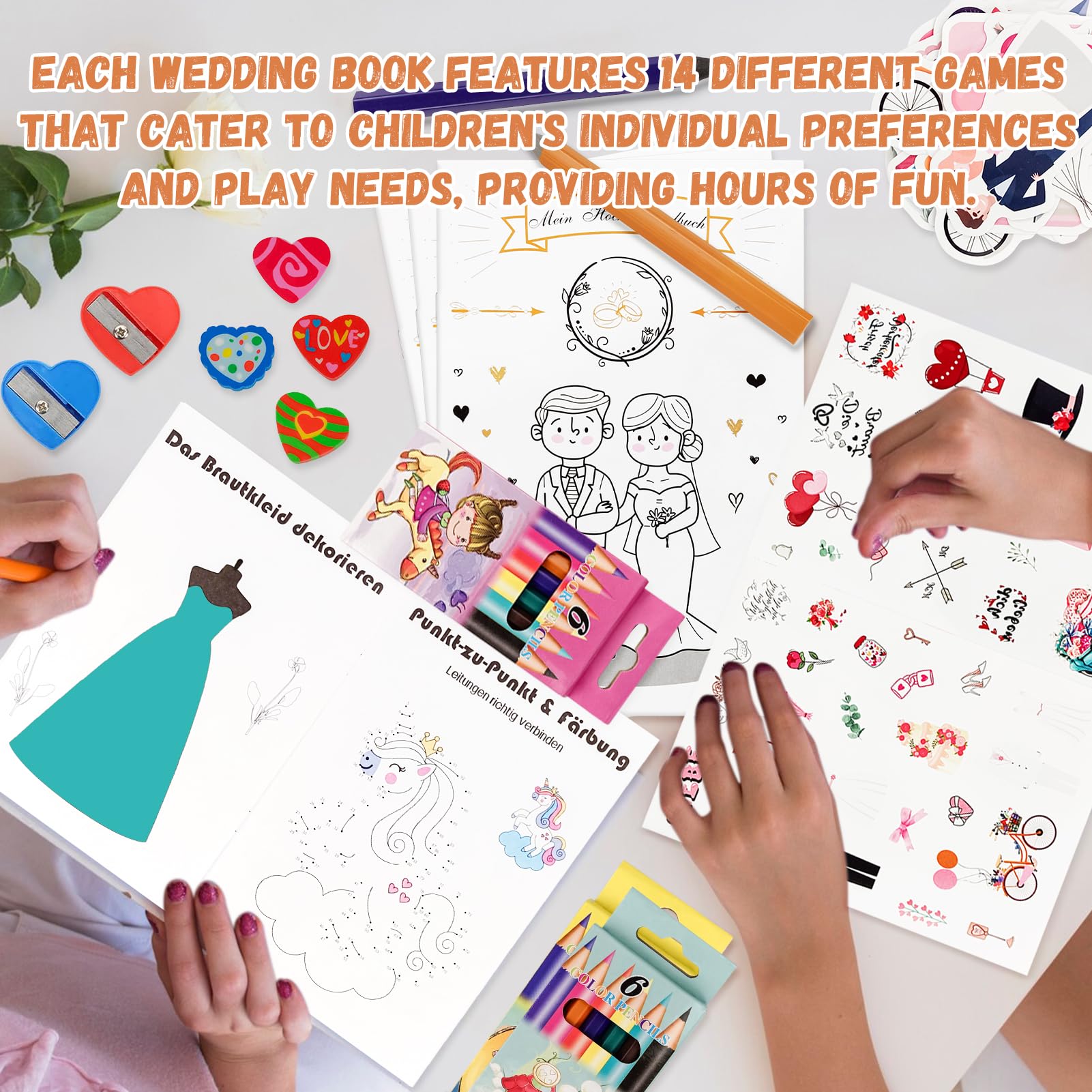 Libri Da Colorare Per Matrimonio - Set Da 10 Con Adesivi E Penne, Regalo Per Bambini Ospiti - Foto 5
