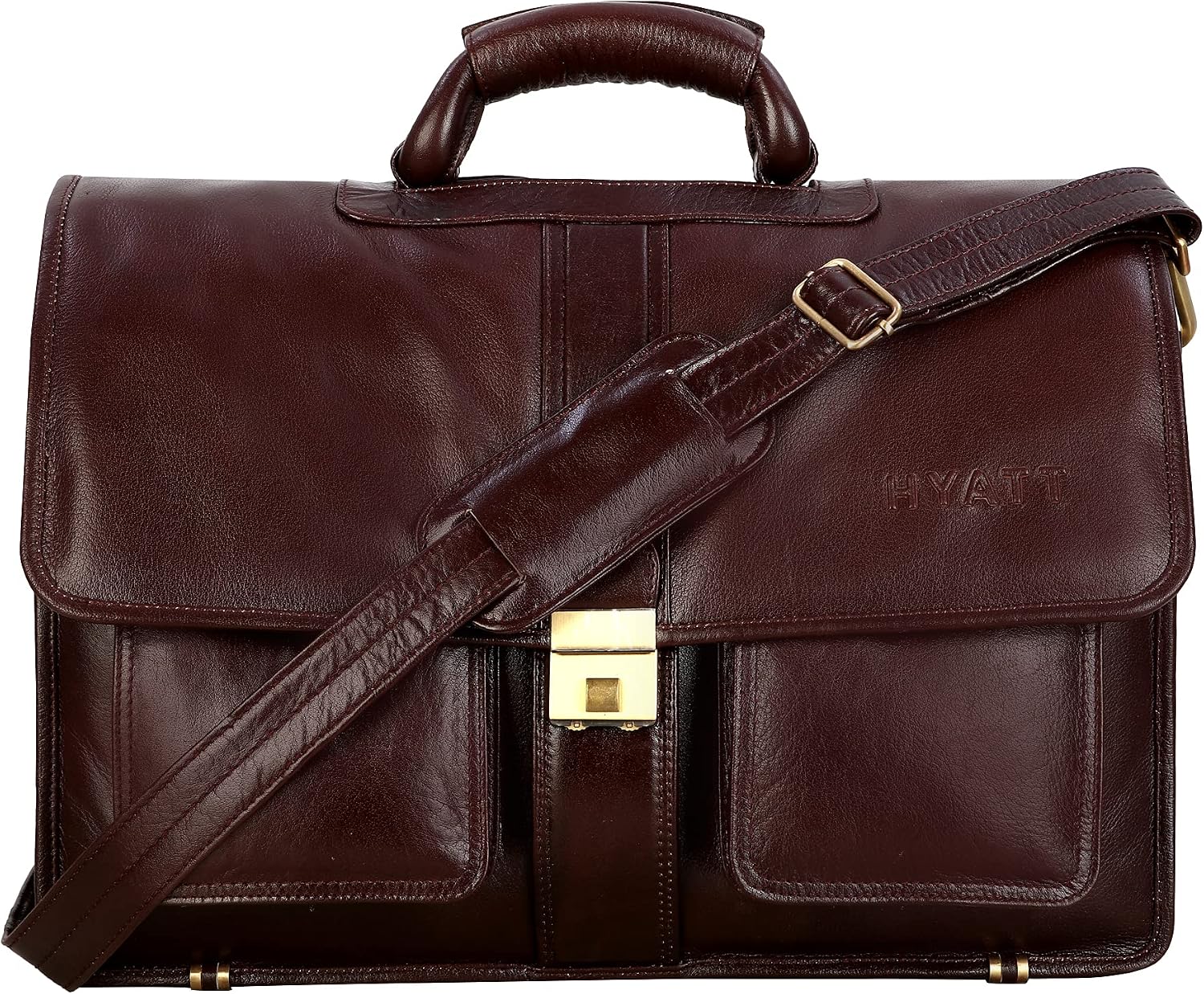 The Lorenzo 24 Litre's Capacity Italian Leather Laptop Briefcase Office Bags for Men L-45.7 x H-35.6 x W-15.2 cm (Italian Brown)