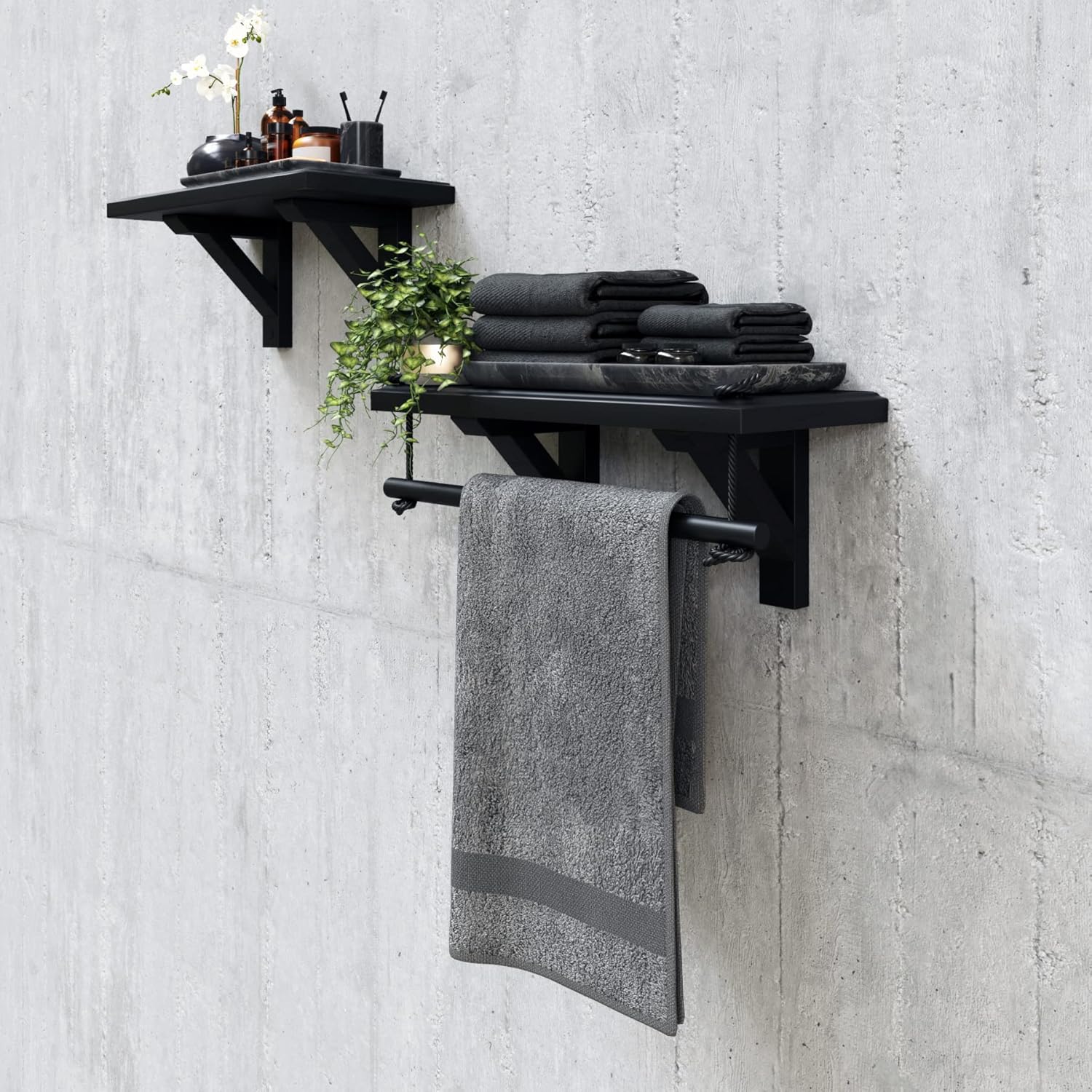 IRON WOOD Black Bathroom Shelves Wooden Handmade Shelves