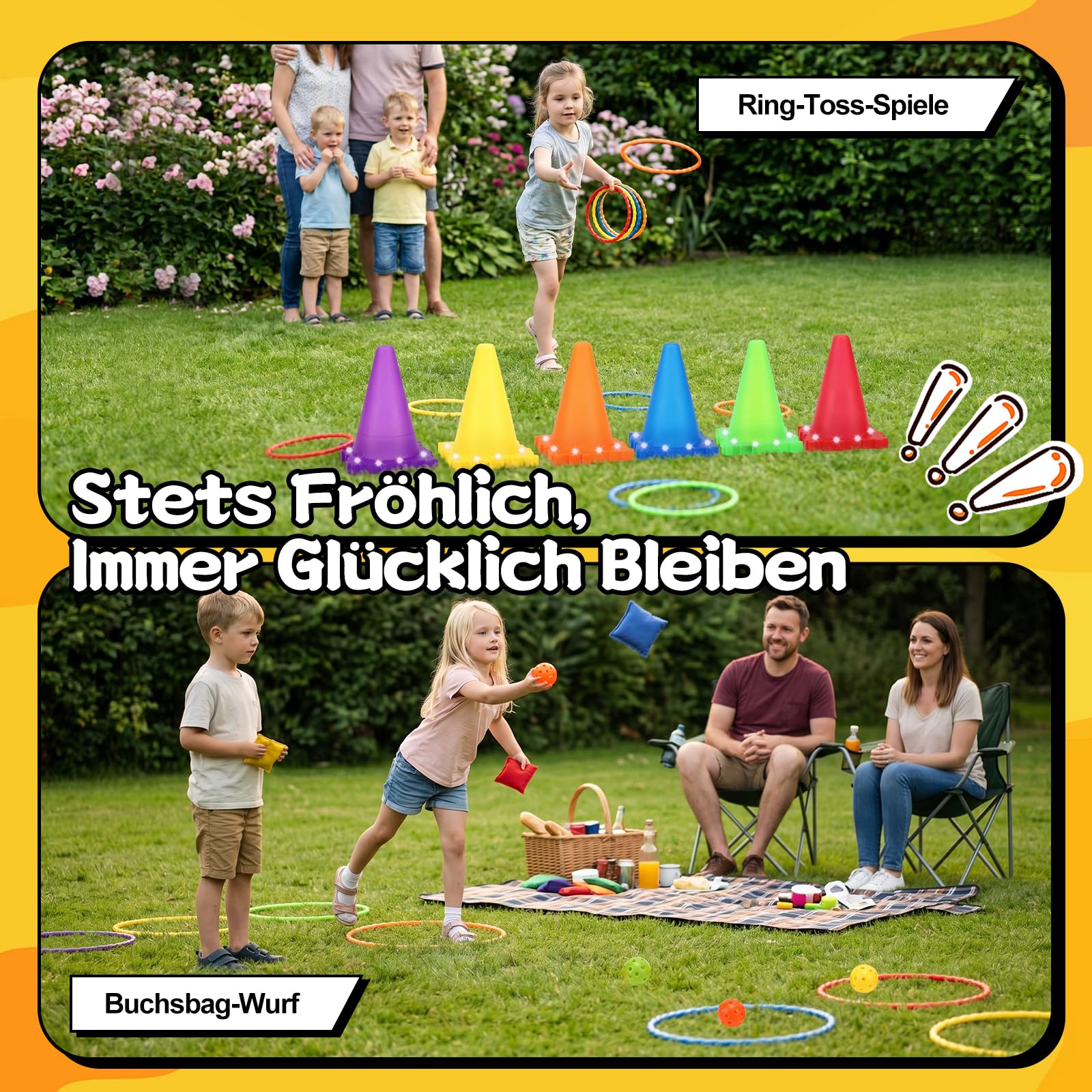 Outdoor Karnevals Spiele, Sackhüpfen Säcke, Eierlauf Spiel, Ringwurfspiel, Kartoffelsackbeutel, 3-beiniges Rennband, Light Up Pylonen Kinder Outdoor Spiele, und Feldtag, Familientag, Hof, Rasen