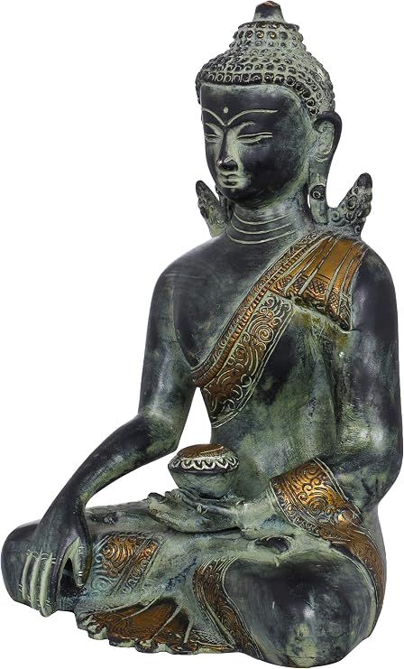 Exotic India Solemn Shakyamuni, The Momentous Bhumisparsha Mudra - Brass Statue - Color Black GoldColor