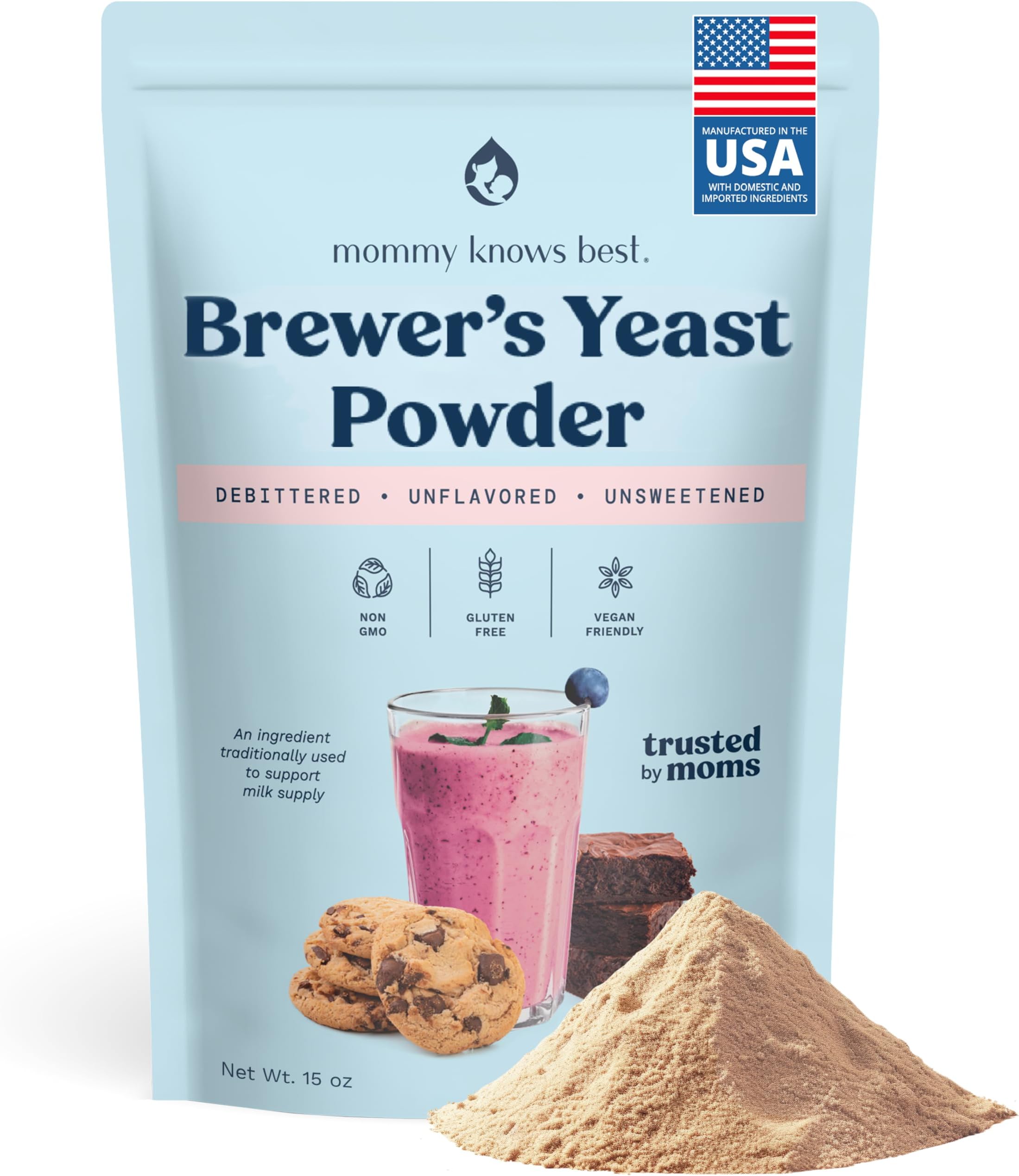 Mommy Knows Best Brewer's Yeast Powder for Breastfeeding Support, Gluten-Free, 15 oz