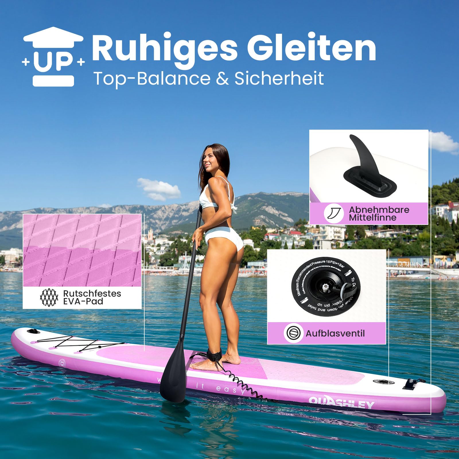 SUP Board, Aufblasbares Stand-Up Paddle Board für alle Könnensstufen, ideal für Einsteiger & Familien, Mit Komplettes Zubehör