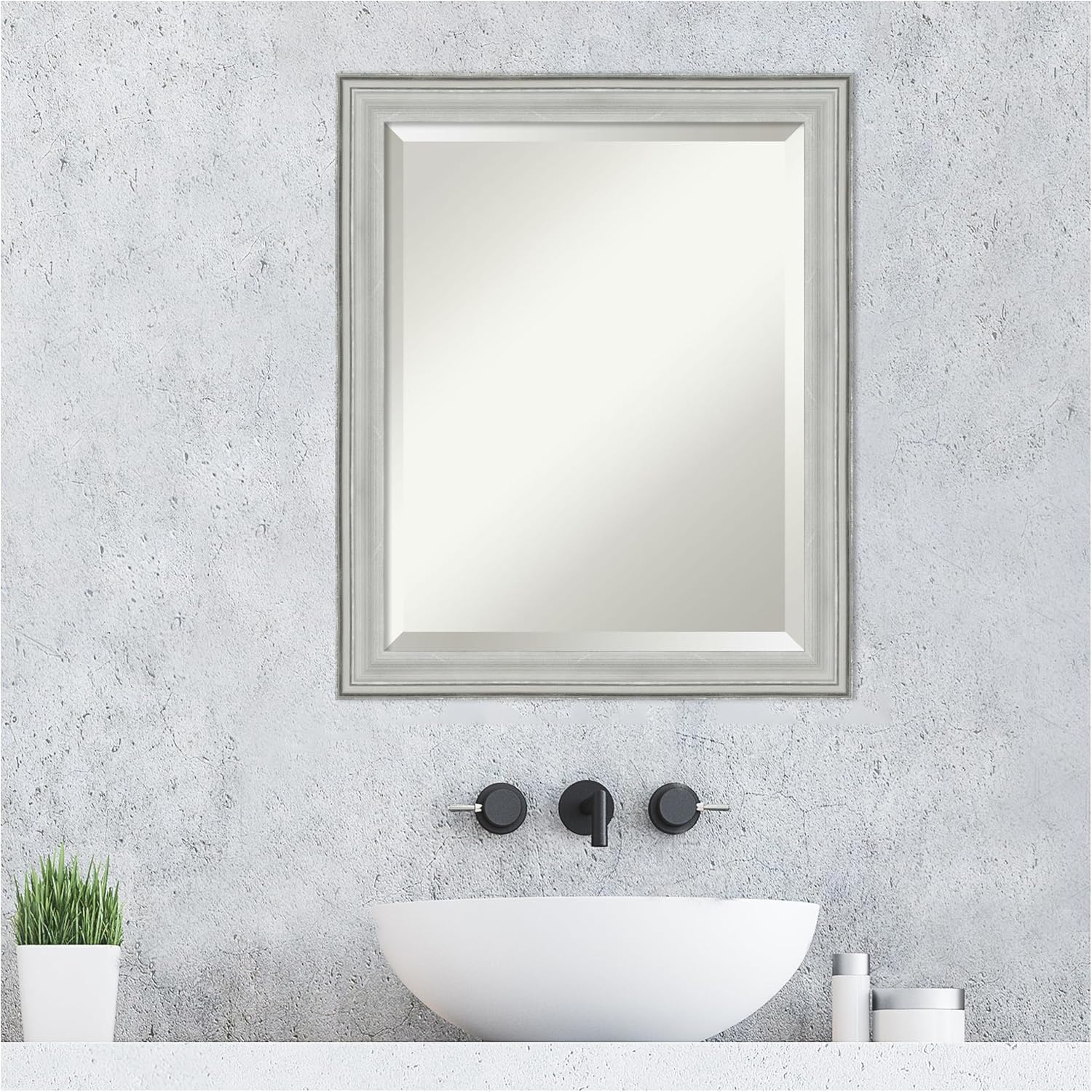 Amanti Art Bathroom Mirror for Over Sink, Vanity Mirror, Wood Frame, Hangs Horizonally and Vertically, Bathroom Wall Decor, Beveled Edge