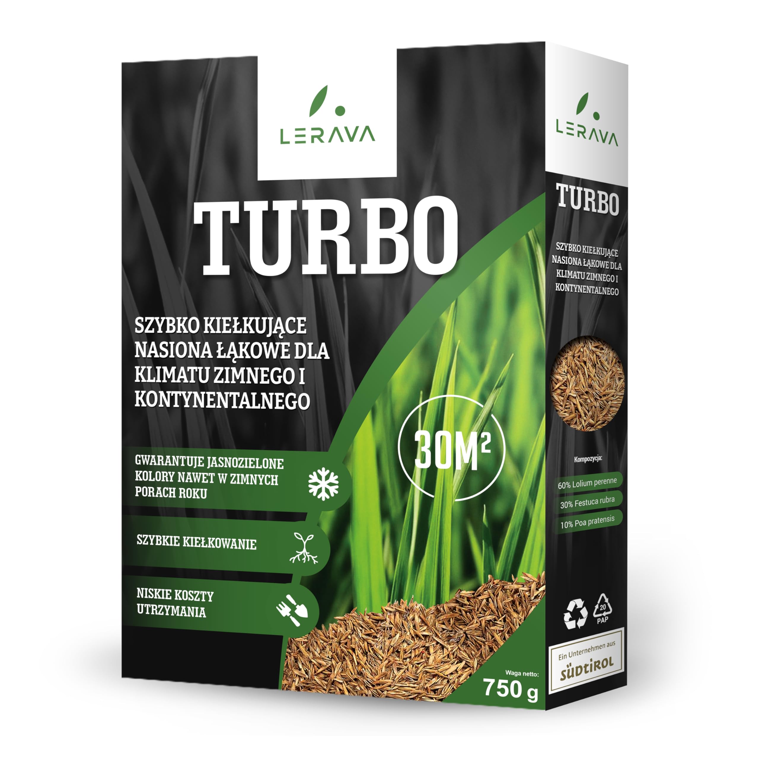 LERAVA TURBO nasiona trawnika (720m²) - szybko kiełkująca mieszanka traw - idealna do chłodnych obszarów - intensywnie zielona trawa do ogrodu i regeneracji trawnika