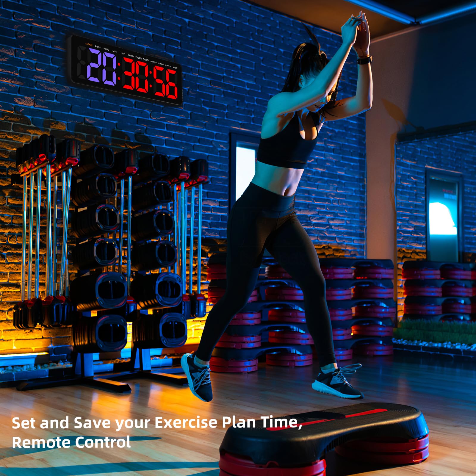 Timer Sport Fitness Grande Ecran Minuteur Mural Télécommande pour Intervalles Boxe Tabata EMOM HIIT