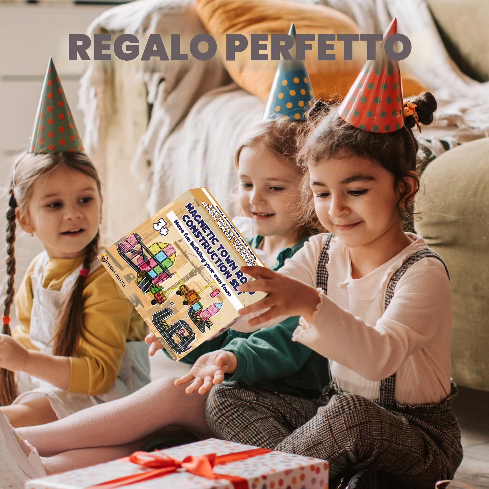 Desire Deluxe Road Magnetic Tiles - Set di Auto Gru Magnetica per Bambini, Giocattolo Educativo STEM Montessori Prescolare per Costruzioni, per Bambini e Bambine dai 3 Anni