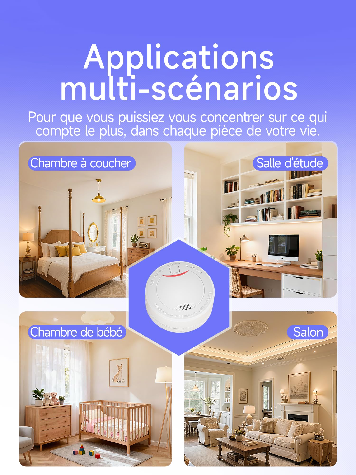 Heiman Détecteur de Fumée Photoélectrique 10 Ans - Certifié DIN en 14604, VDS et LPCB - Alarme d'Incendie Pile de 10 Ans - Bouton de Test/Silencieux - 85 DB - Blanc (Pack de 1)
