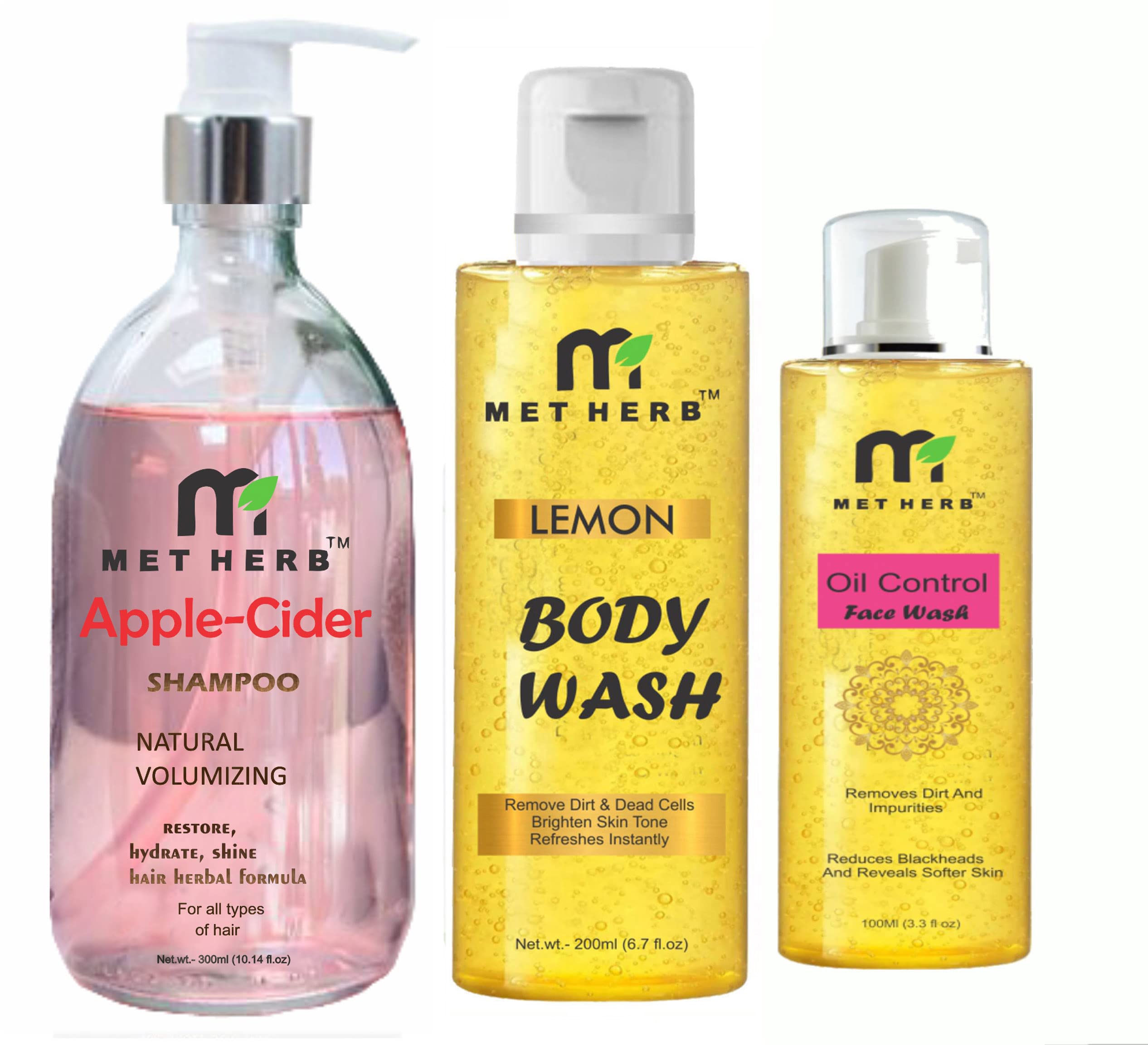 METHERB Apple Cider Shampoo -300ml & Lemon Body Wash -200ml & Oil Control Face wash-100ml-combo pack-image-15