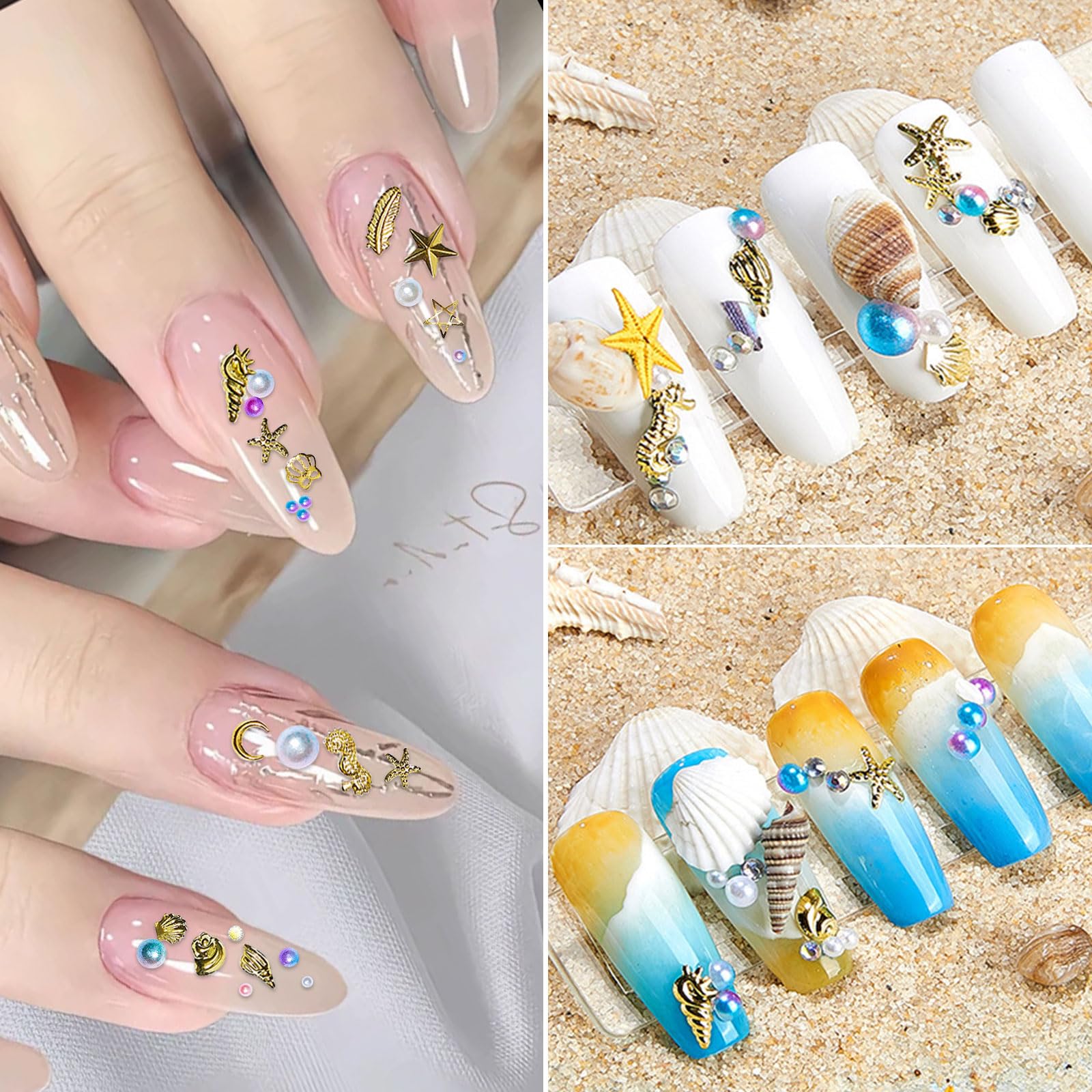 Ocean Themed Nail Charms, 2 Boxes, Shell, Star, Conch, Starfish, Pearl Nail Art Studs & Decorations, Colorful Beads - Image 4