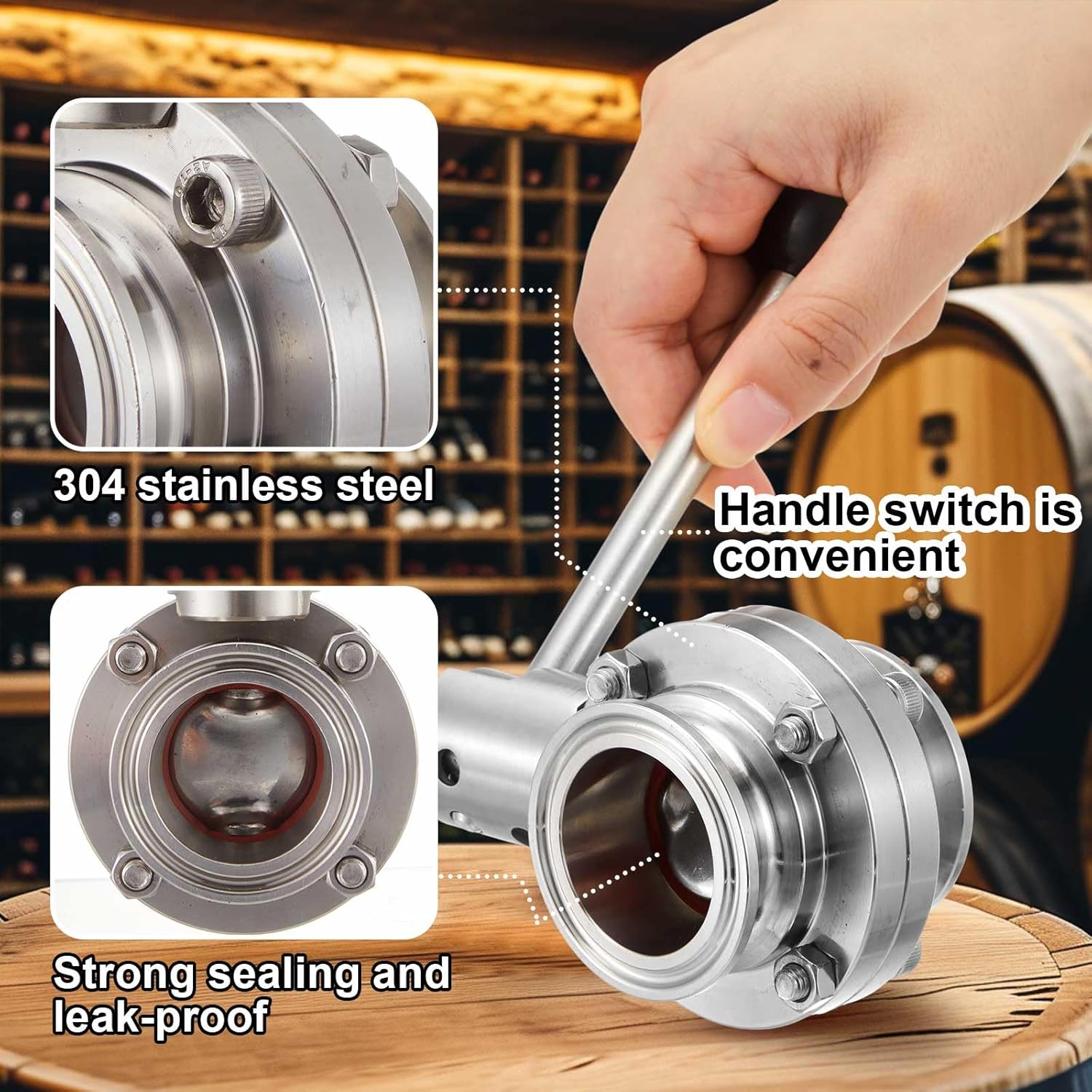 2 Pack Sanitary Butterfly Valve with Pull Handle 304 Stainless Steel Three-clamp Clover (1.5'' Tube Od)