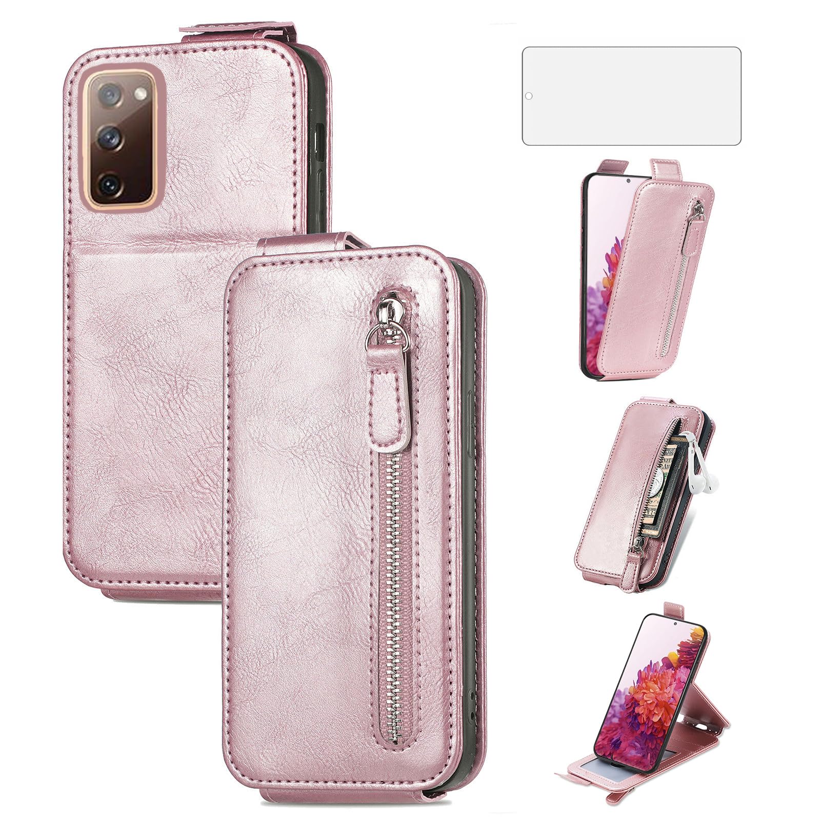 Asuwish Phone Case for Samsung Galaxy S20 FE 5G 6.5 inch Wallet Cover with Screen Protector and PU Leather Card Holder Stand Cell S 20 EF UW S20FE5G S20FE 20S S2O Fan Edition 4G G5 Women Men Pink