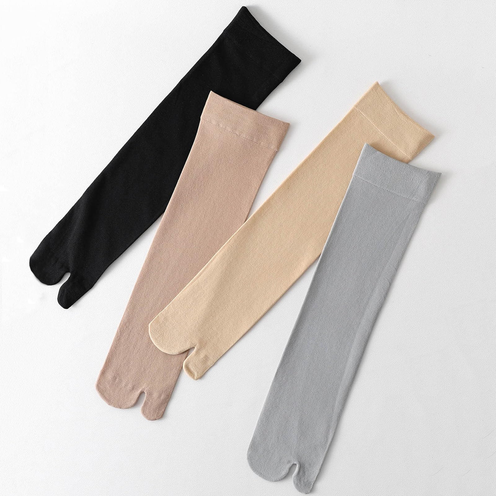 Générique 4 paires de chaussettes à orteil divisé ultra mince, chaussettes haute à genou en maille transparente respirantes pour les femmes