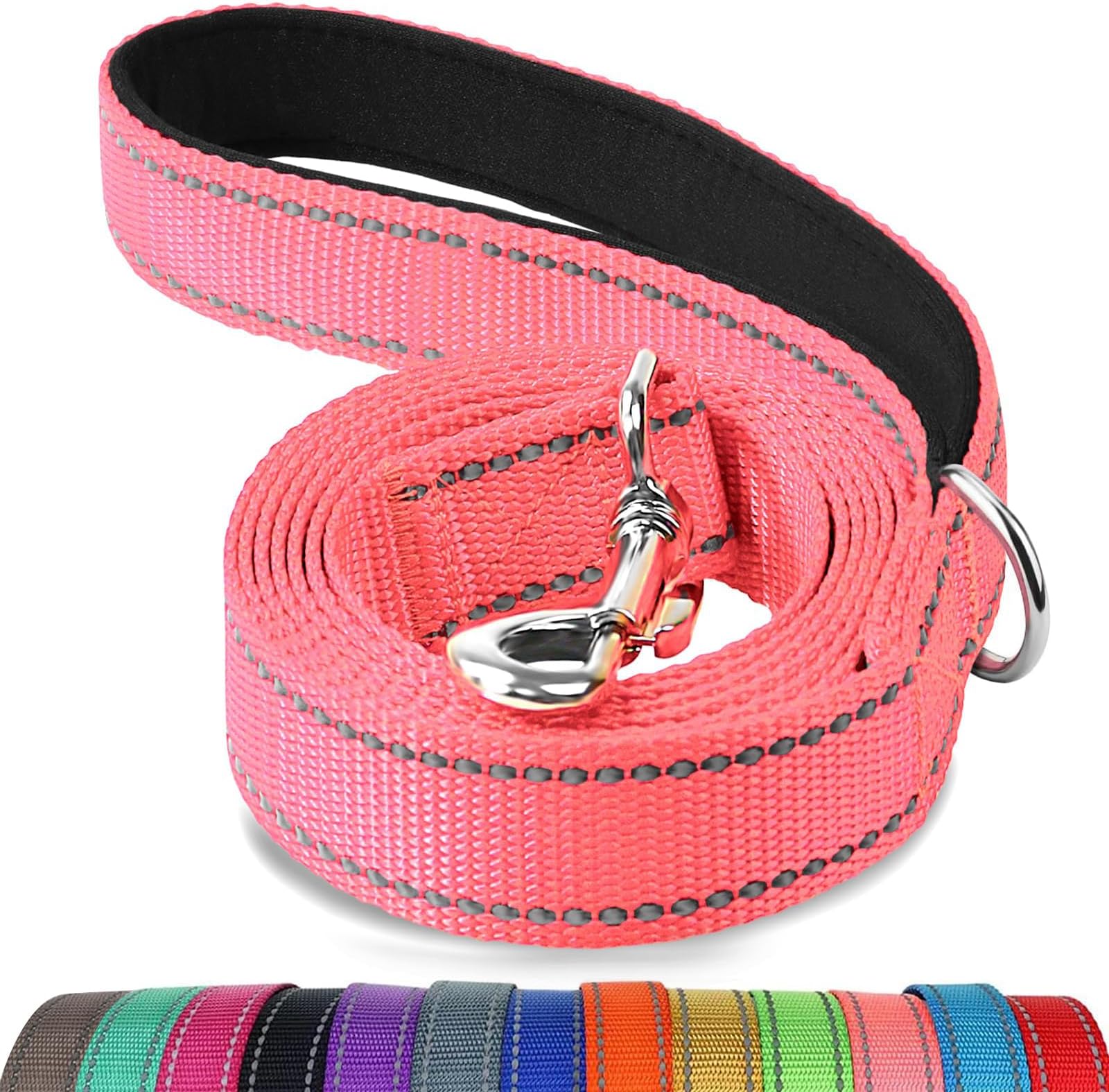 Dog Leash, 6 FT Double-Sided Reflective, Padded Handle Nylon Heavy Duty Leashes for Small Dogs Walking, Neon Pink