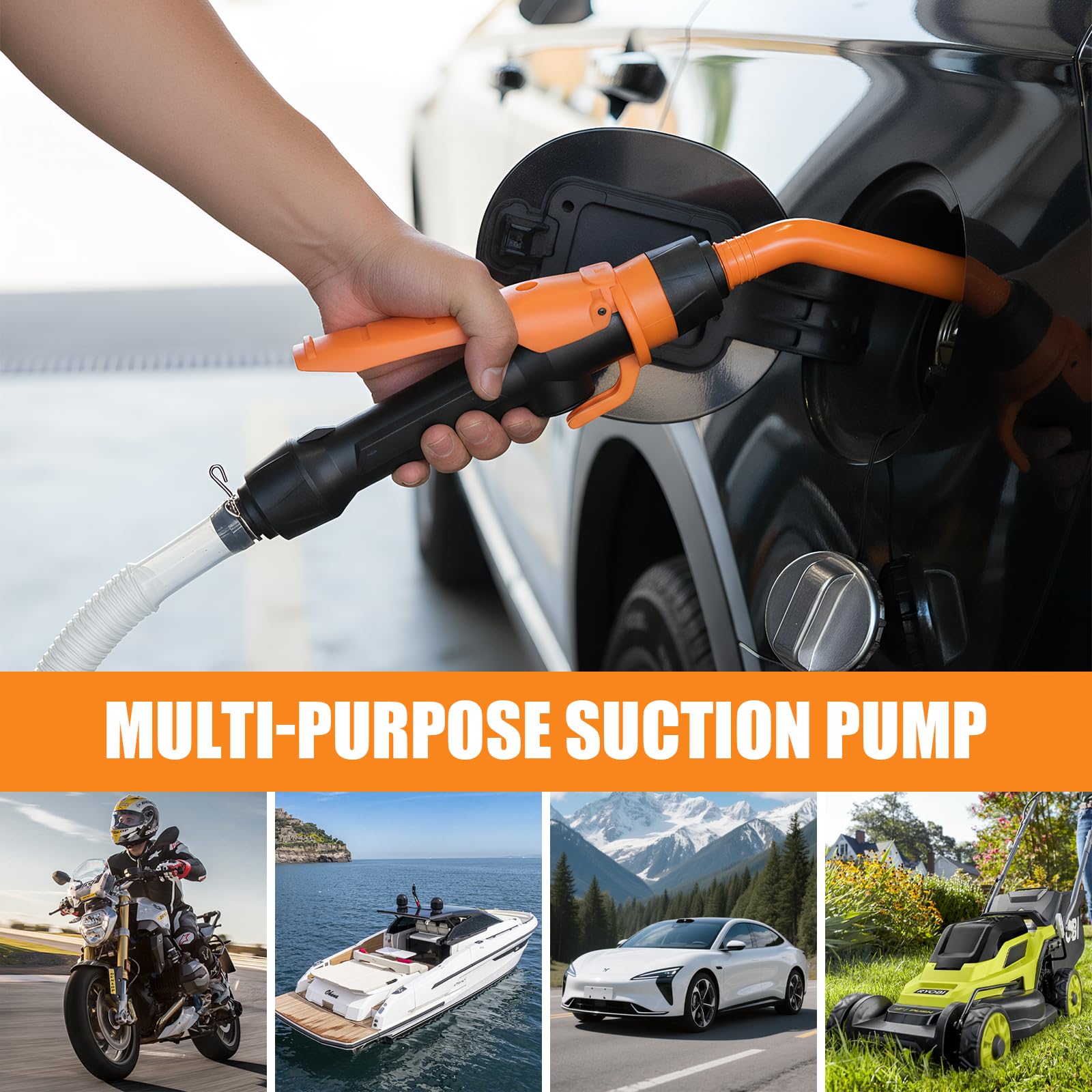Pompe de Transfert Électrique sur Batterie, Pompe à Carburant, Pomp Siphon Portable pour Liquides, Pompes à Gasoil avec Tuyau, 3,5 GPM pour Essence, Diesel (Orange)