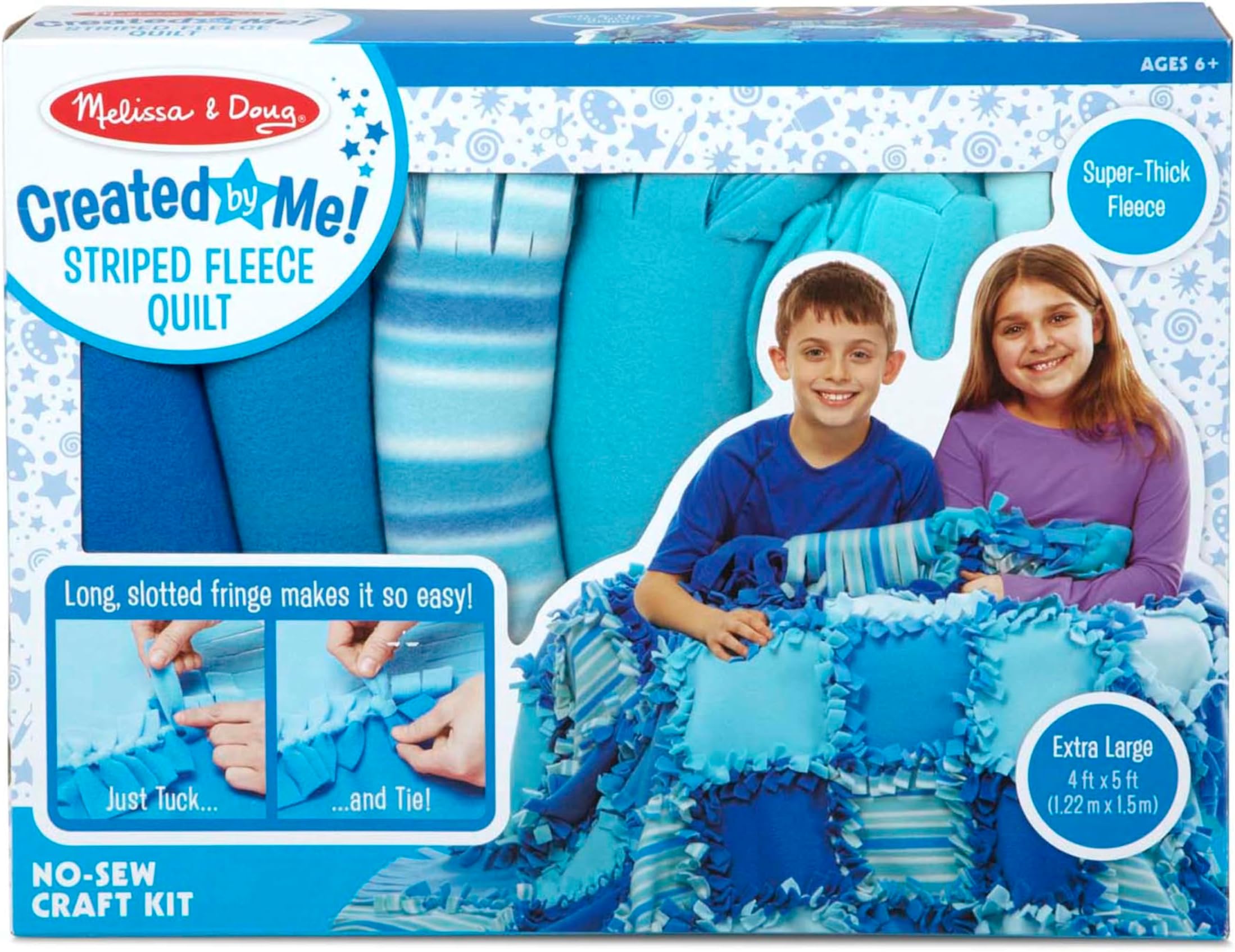 Melissa & Doug Created by Me! Striped Fleece Quilt No-Sew Craft Kit (48 Squares, 4 feet x 5 feet)