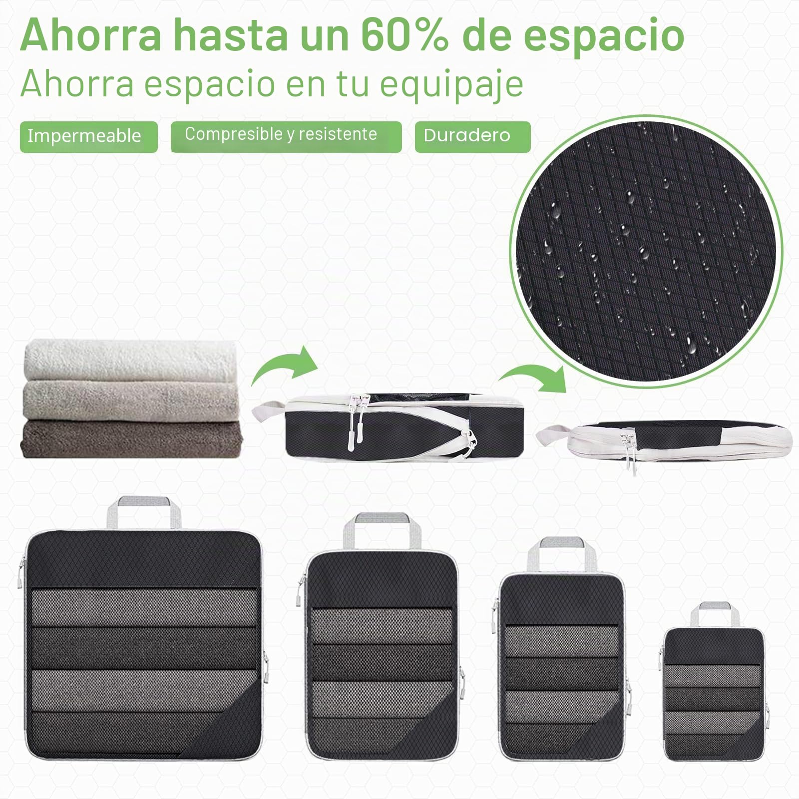 Juego De Bolsas De Compresión Para Maleta Y Mochila [8 Piezas] Bolsas Viaje Organizador De Embalaje,Bolsas De Senderismo Negro Organizador Maleta Cubos De Embalaje Compresión