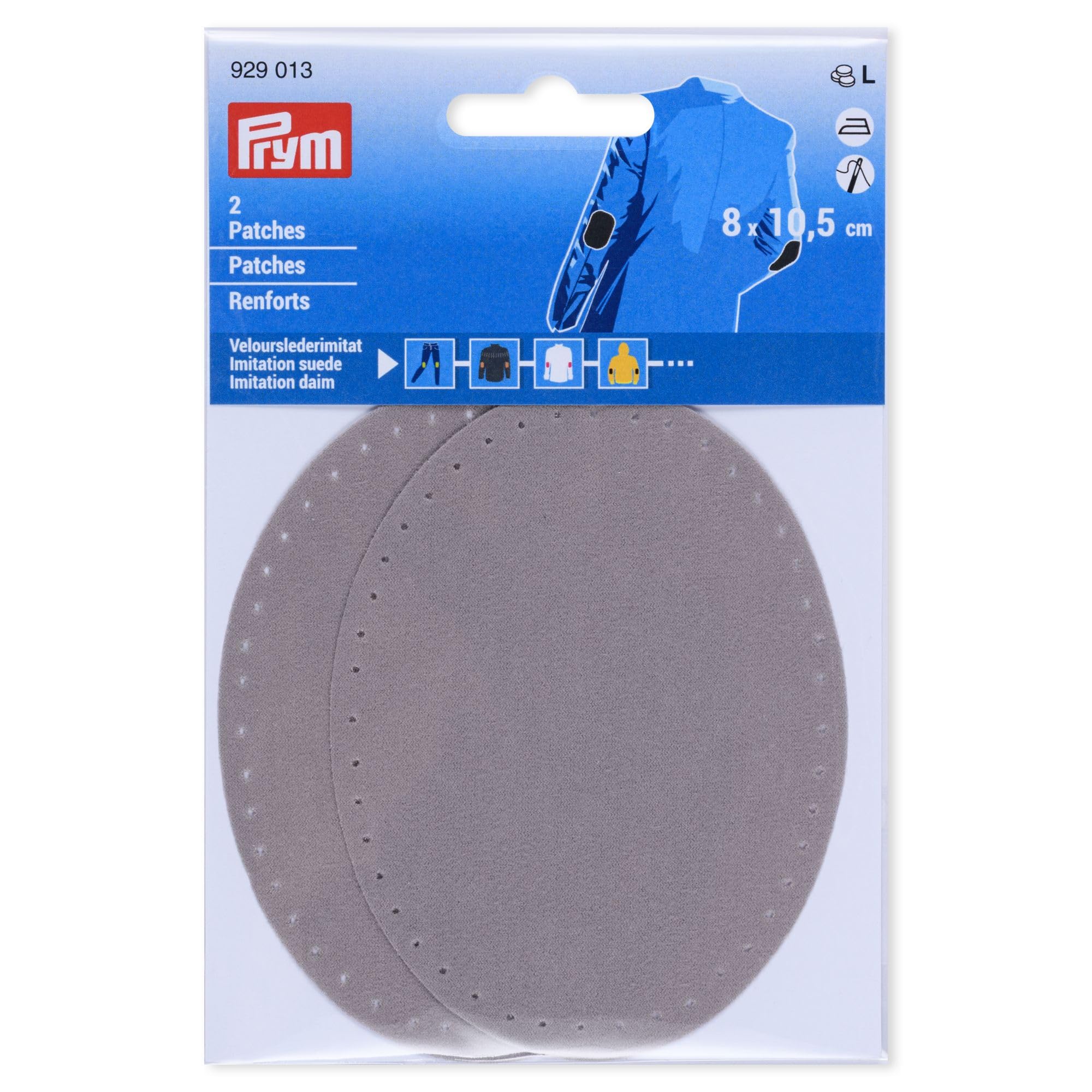 Prym 929013 Iron-On Faux Suede Patches 8 x 10.5 cm Grey