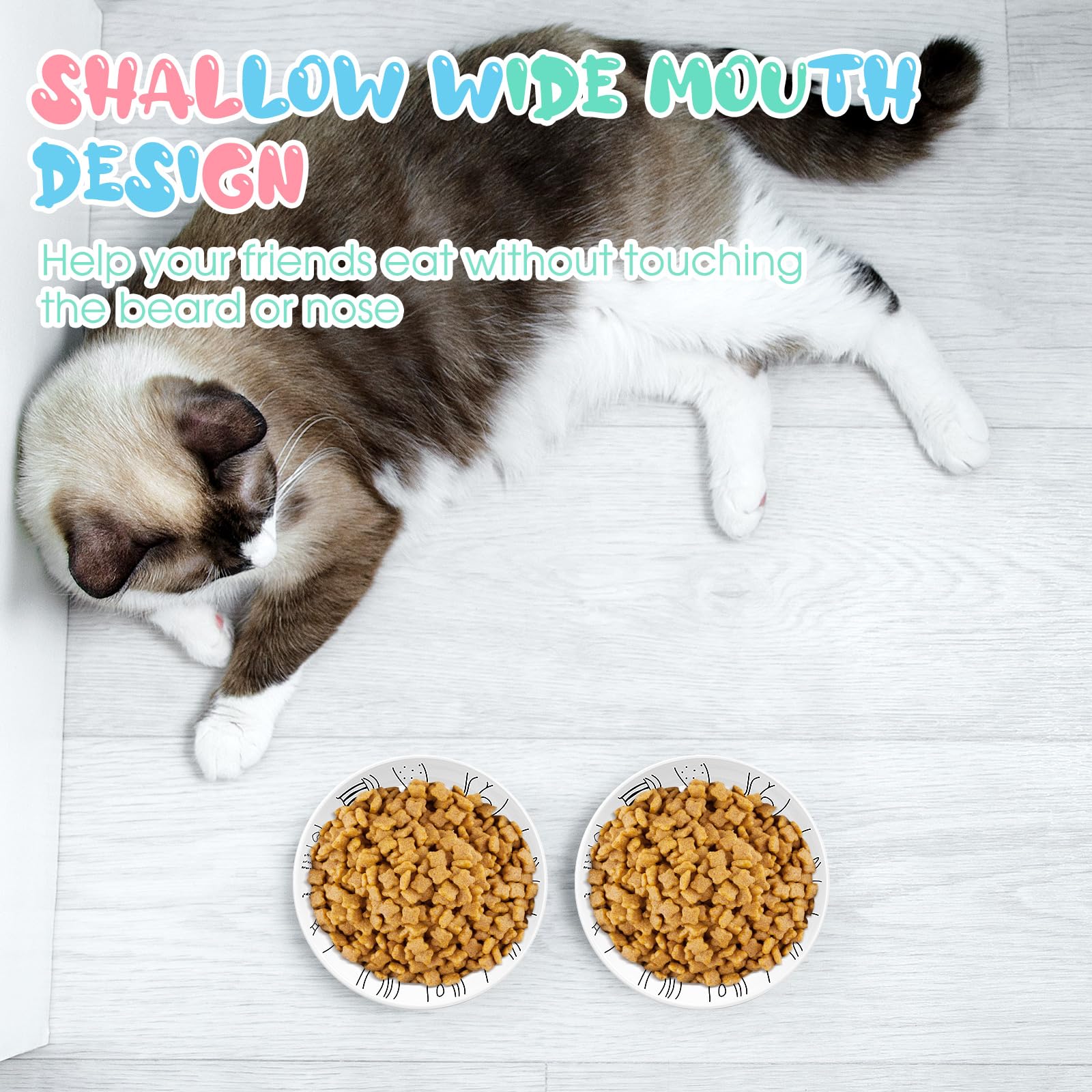 Thenshop 6-teiliges Katzennapf-Set mit 6 Anti-Rutsch-Matten, Keramik-Katzenfutterschüssel, für Katzen, Kätzchen, Welpen, Hasen und Hamster, weiß, blau, hellblau, grau, grün, rosa, hellgrau
