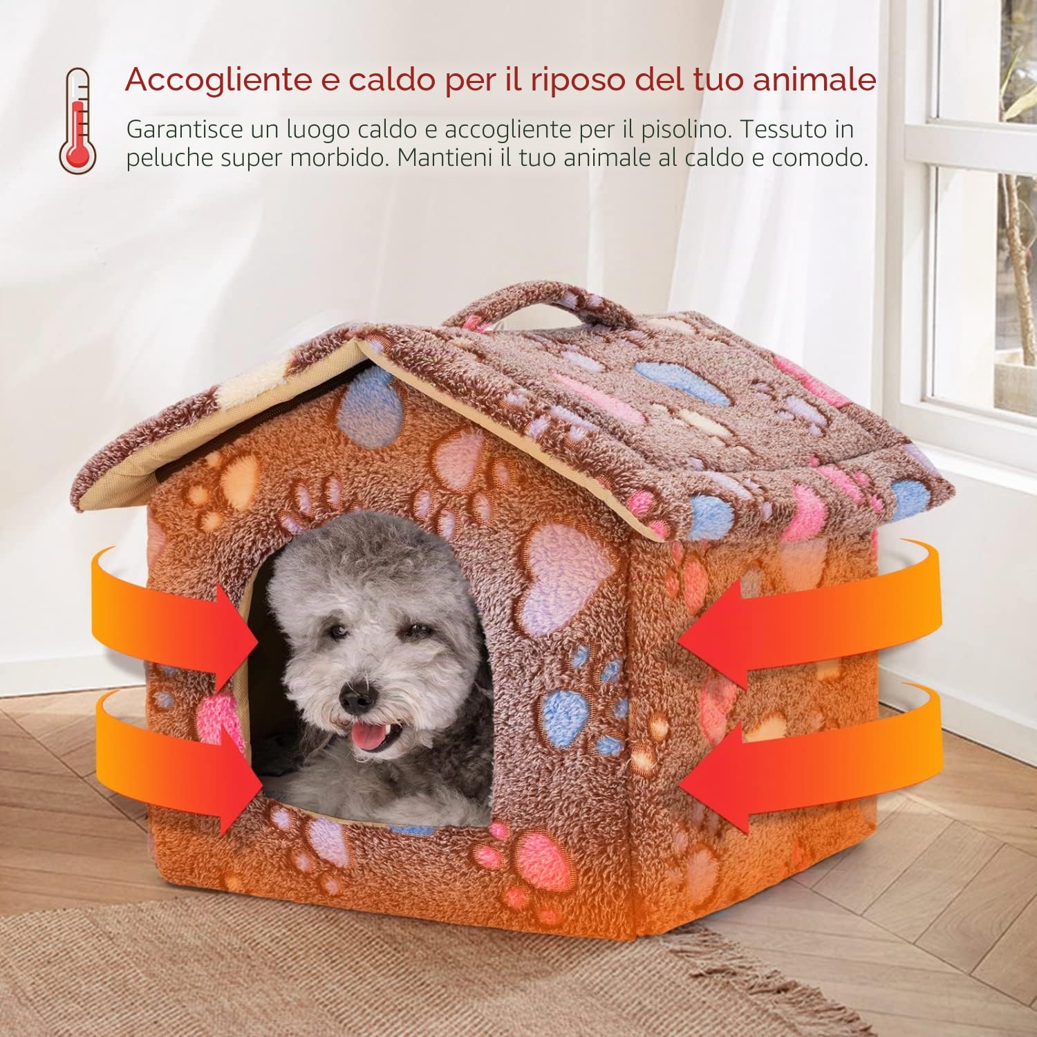 Nobleza Casetta per cani, Cozy Cuccia per Gatti e Cani Tetto asportabile Pieghevole Cuccia Gatto Chiusa Interno con materasso rimovibile 53x50x43cm L, Morbido Caldo e Lavabile Marrone