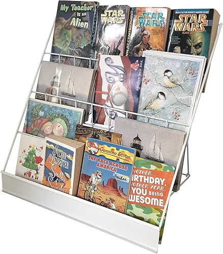 Miniatura 10 de FixtureDisplays Estante para firma de libros de 4 niveles, pantalla de CD, estante de alambre de 18 pulgadas para uso de mesa, estantes abiertos de