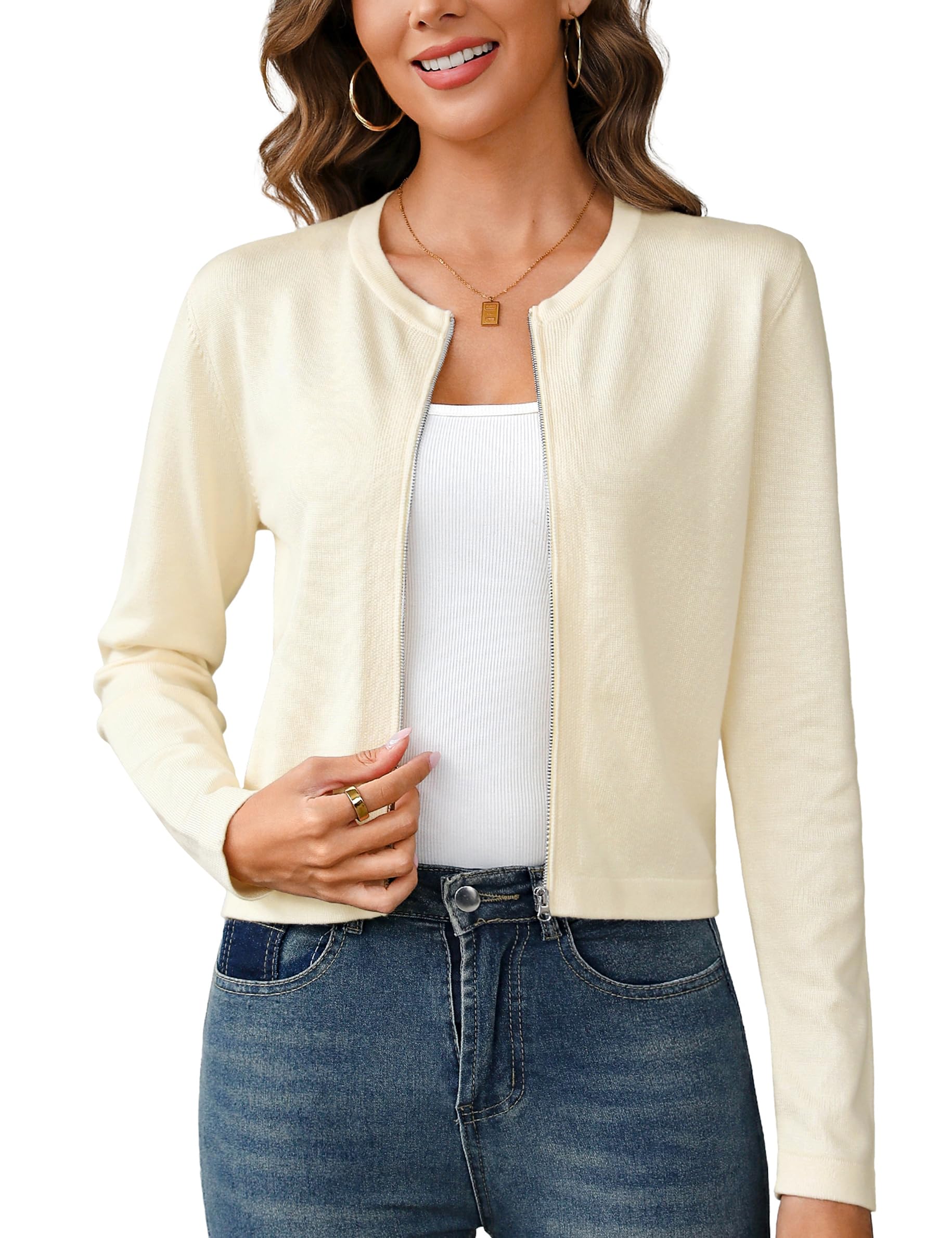 Totatuit Womens Long Sleeve Knitted Zip Up Cardigan Sweaters Cropped Jacket