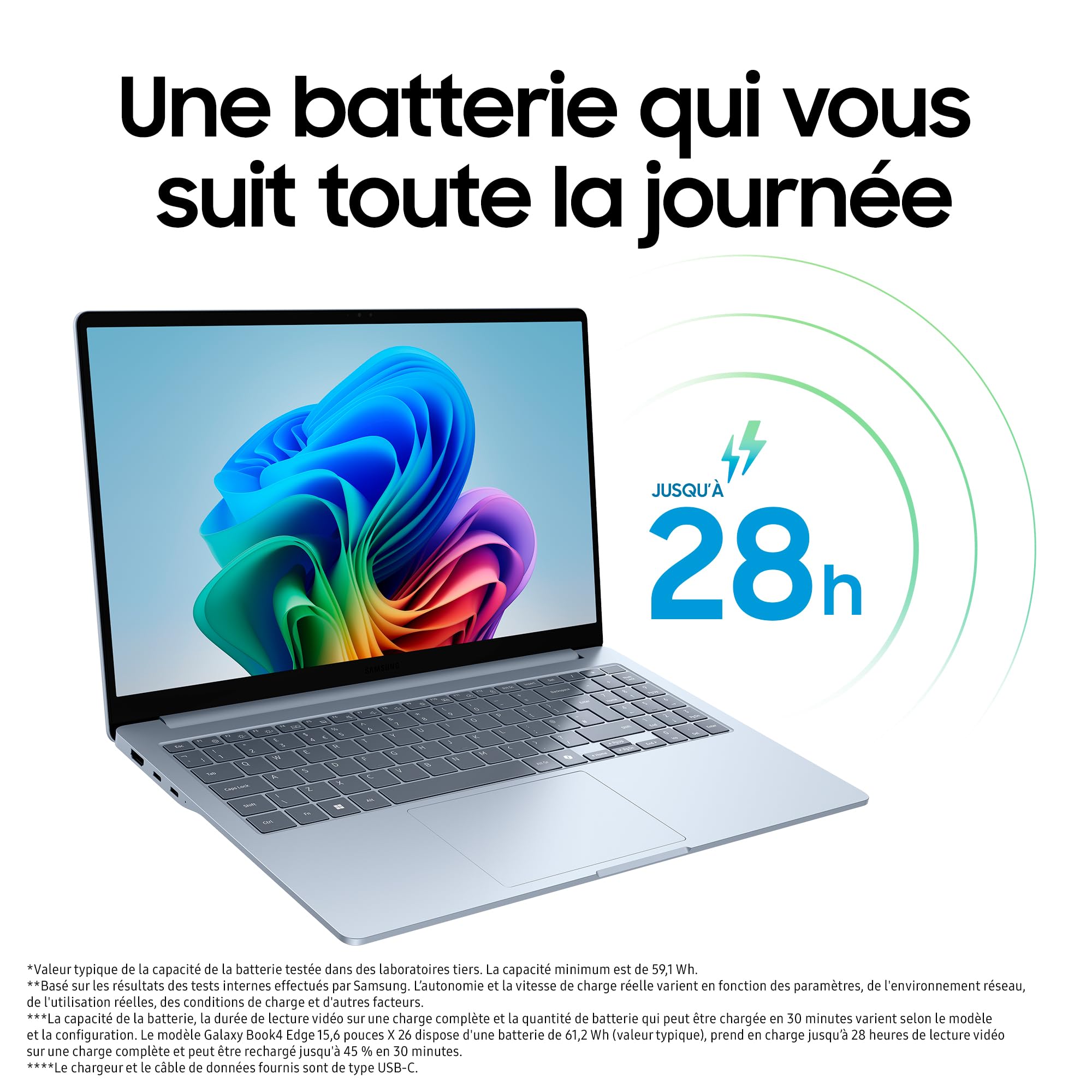 Samsung Galaxy Book4 Edge Ordinateur Portable avec IA 15.6’’, Copilot+ PC, Snapdragon X Plus (8-Core), Mémoire 16 Go, Stockage 256 Go, Gris Glacier