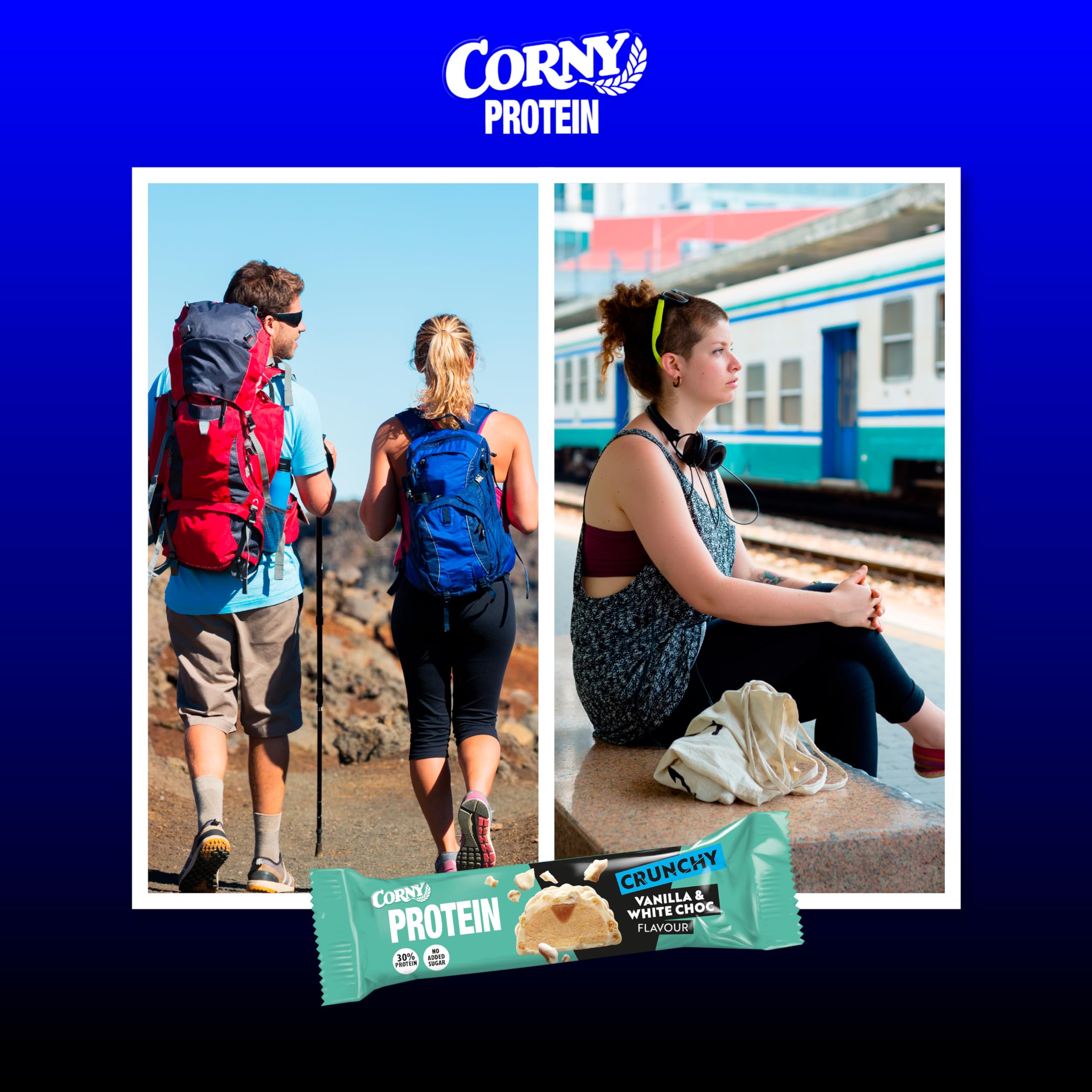 Barritas de Proteínas, Corny Protein, Crunchy Chocolate Blanco Sabor Vainilla, 13,5 gr de Proteínas, 0% Azúcares Añadidos - Pack 12x45 g Taste the Power