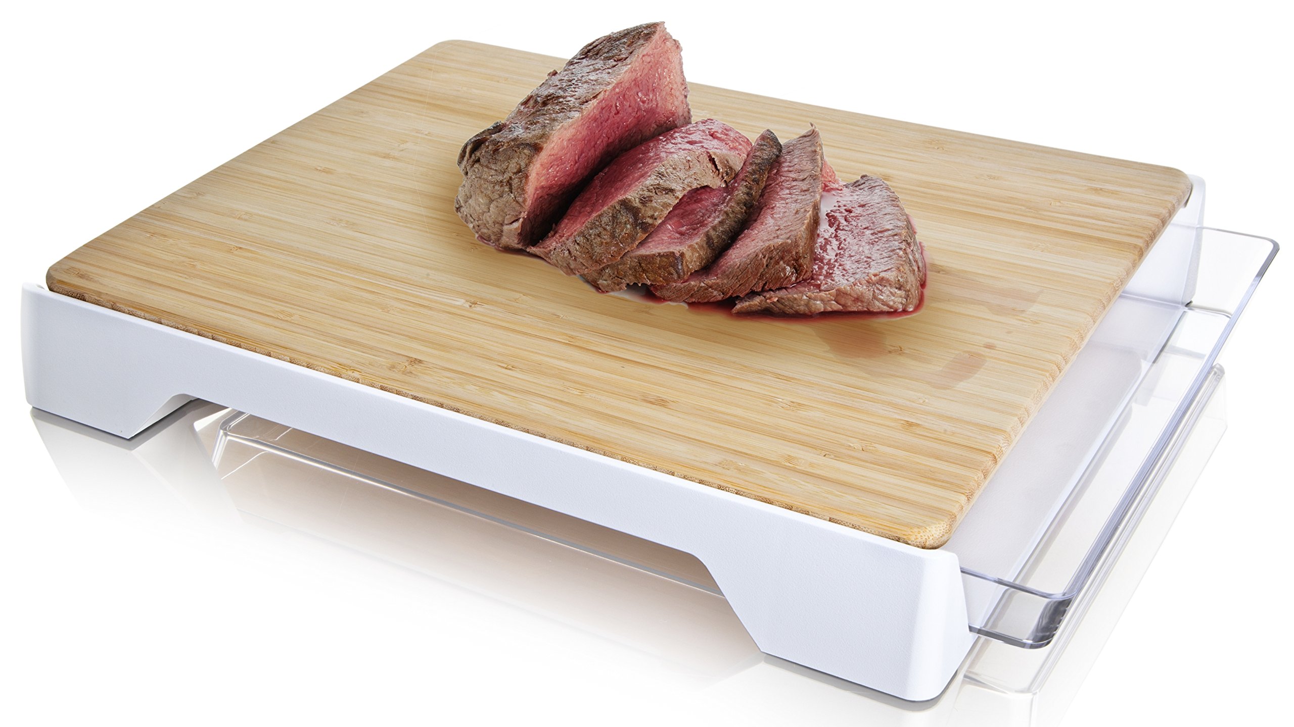 Vacu Vin 4685260 Cutting Board & Tray Tagliere con Vassoio, Bamboo, Bianco, 38 x 32 x 6 cm