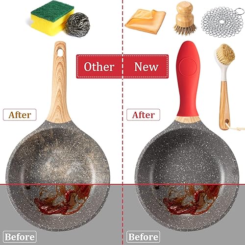 Miniatura 5 de El juego de 8 piezas de limpiador de hierro fundido incluye estropajo de acero inoxidable con mango largo de bambú soporte para mango caliente 2