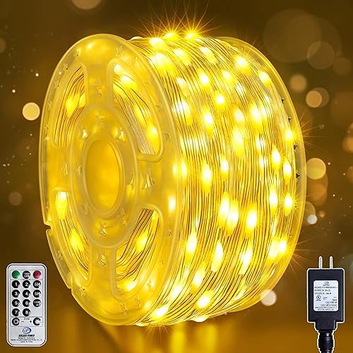 Guirnalda de luces de Navidad, IP67 impermeable 400 LED, cable verde, luces de árbol de Navidad, luz cálida que cambia de color a multicolor con 11