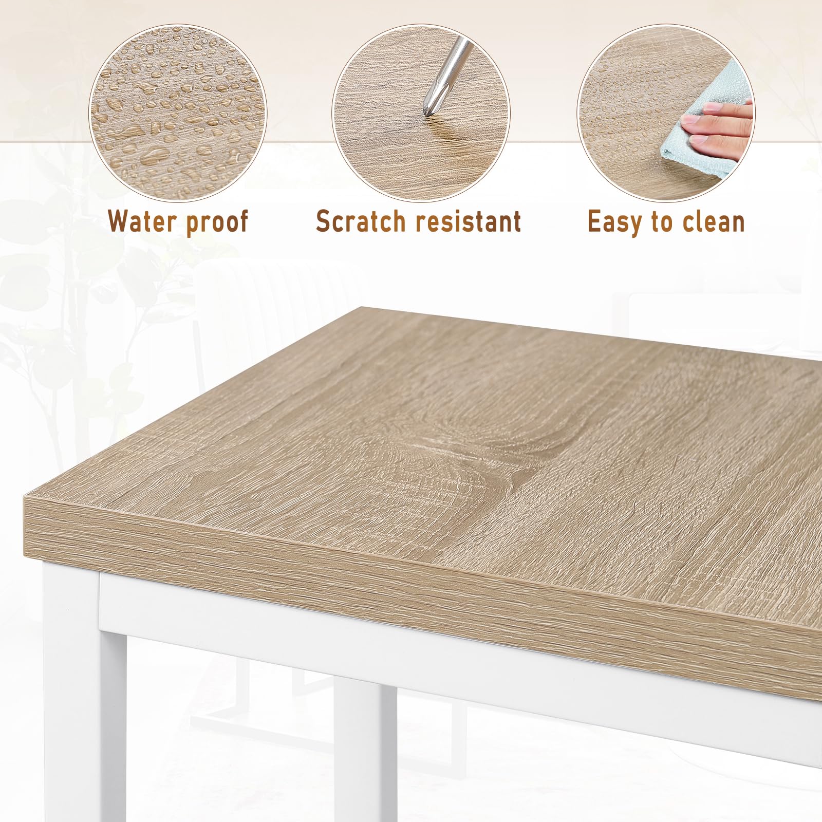 EUGAD Juego de 2 Taburete de Bar, Taburetes Altos Cocina, Asiento Cuadrado, para Bar, Cocina y Comedor, Madera y Metal, Roble Claro
