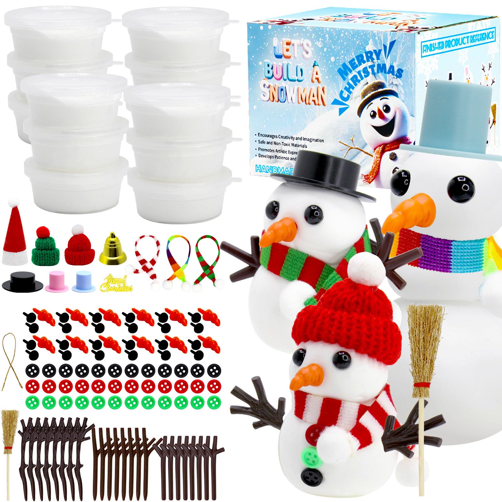 12 Pack Snowman Making Kit for Kids, Build a Snow Man Craft Kits for Girls, Boys, Christmas DIY Crafts Stocking Stuffers for Kids, Xmas Gift Activities Party Supplies
