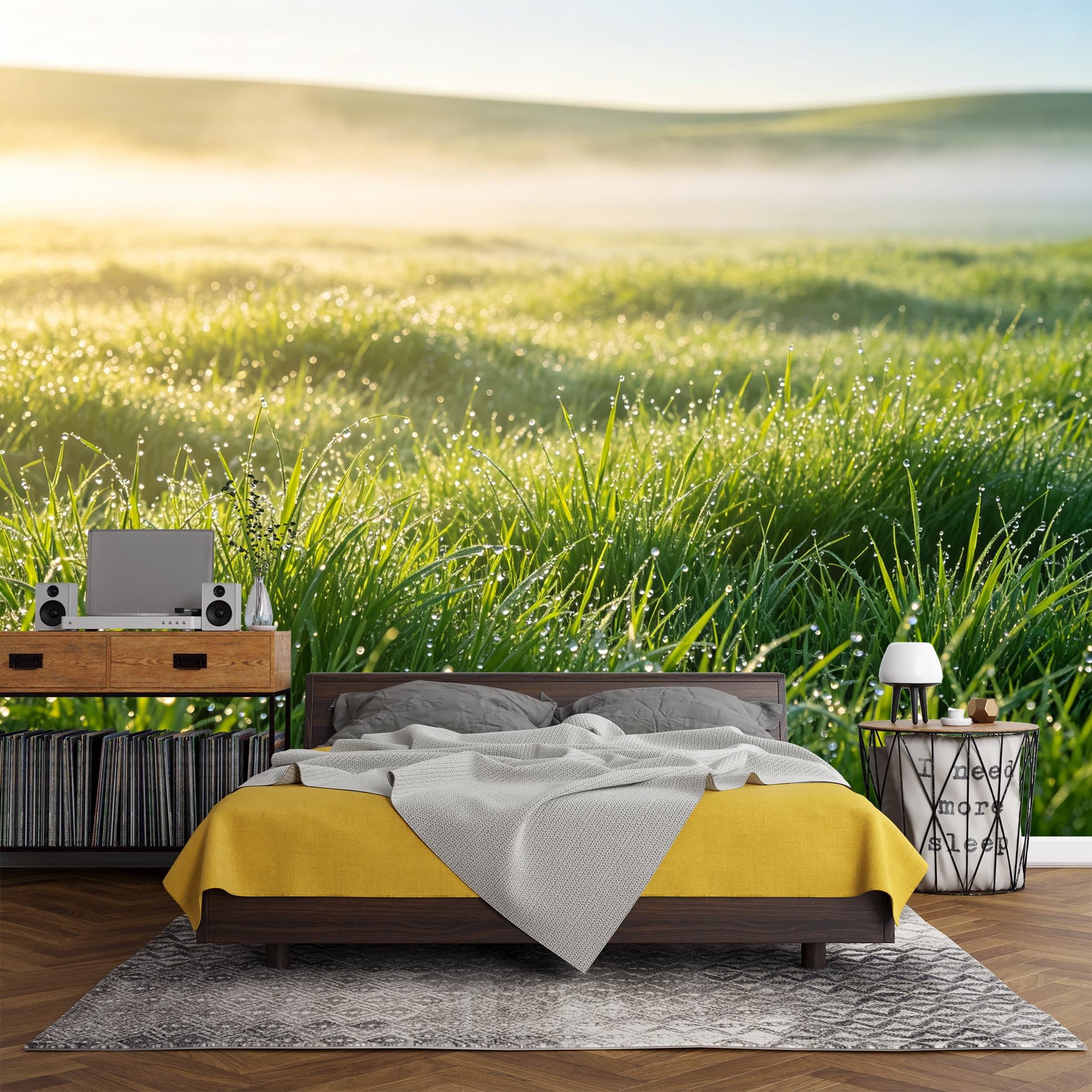 Carta Da Parati 3D Paesaggio Con Gocce Di Rugiada In Un Prato Murale Panoramico In Tessuto Non Tessuto Poster Da Parete Per Soggiorno E Camera Da Letto Decorazione Personalizzata Per La Casa Non Ade