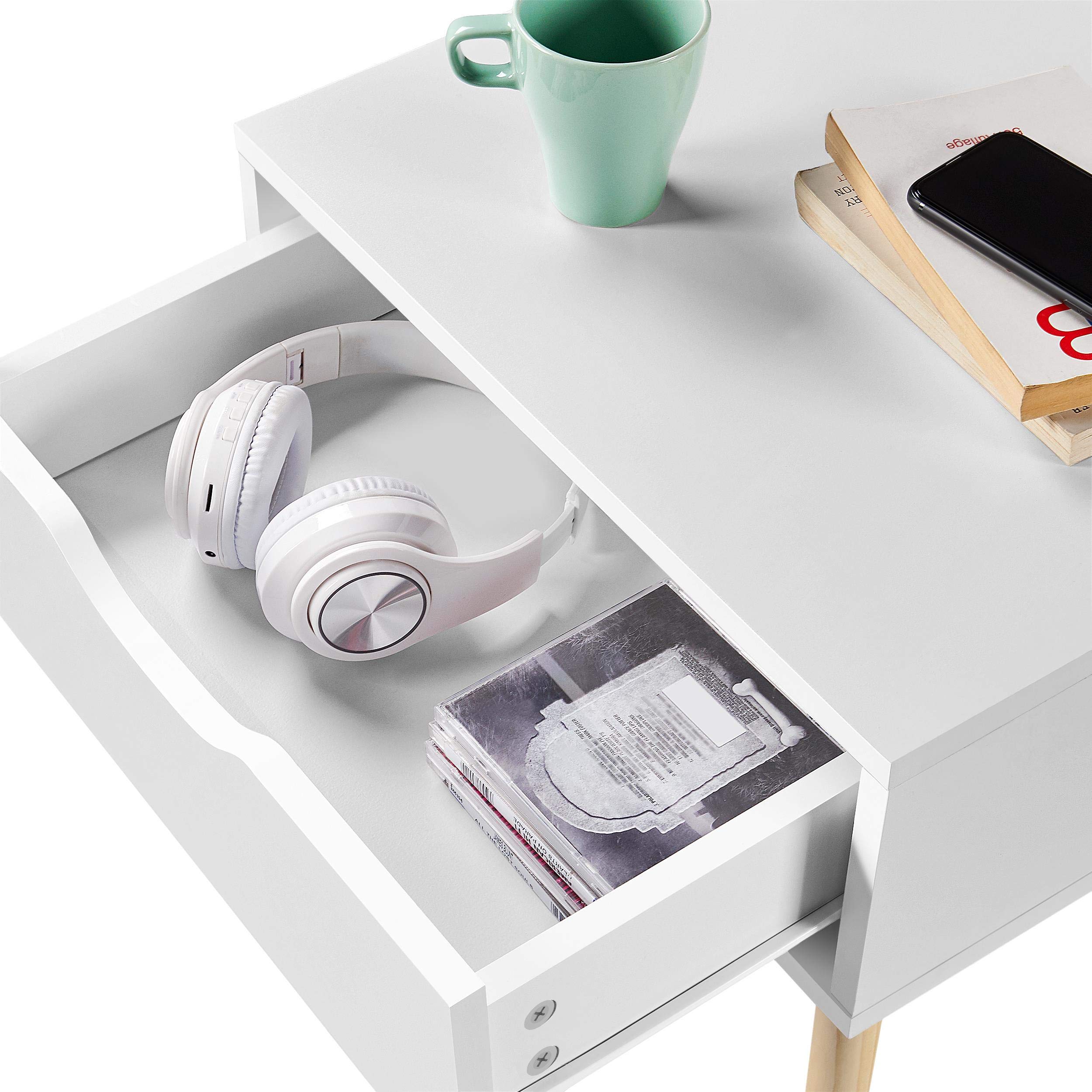 Yaheetech 2 Piezas Mesillas de Noche Dormitorio Nordica Mesitas de Noche | con Pata Madera Maciza Mesa Auxiliar con Cajón 48,5x41x57,5cm para Dormitorio Sala de Estar Salón Blanca