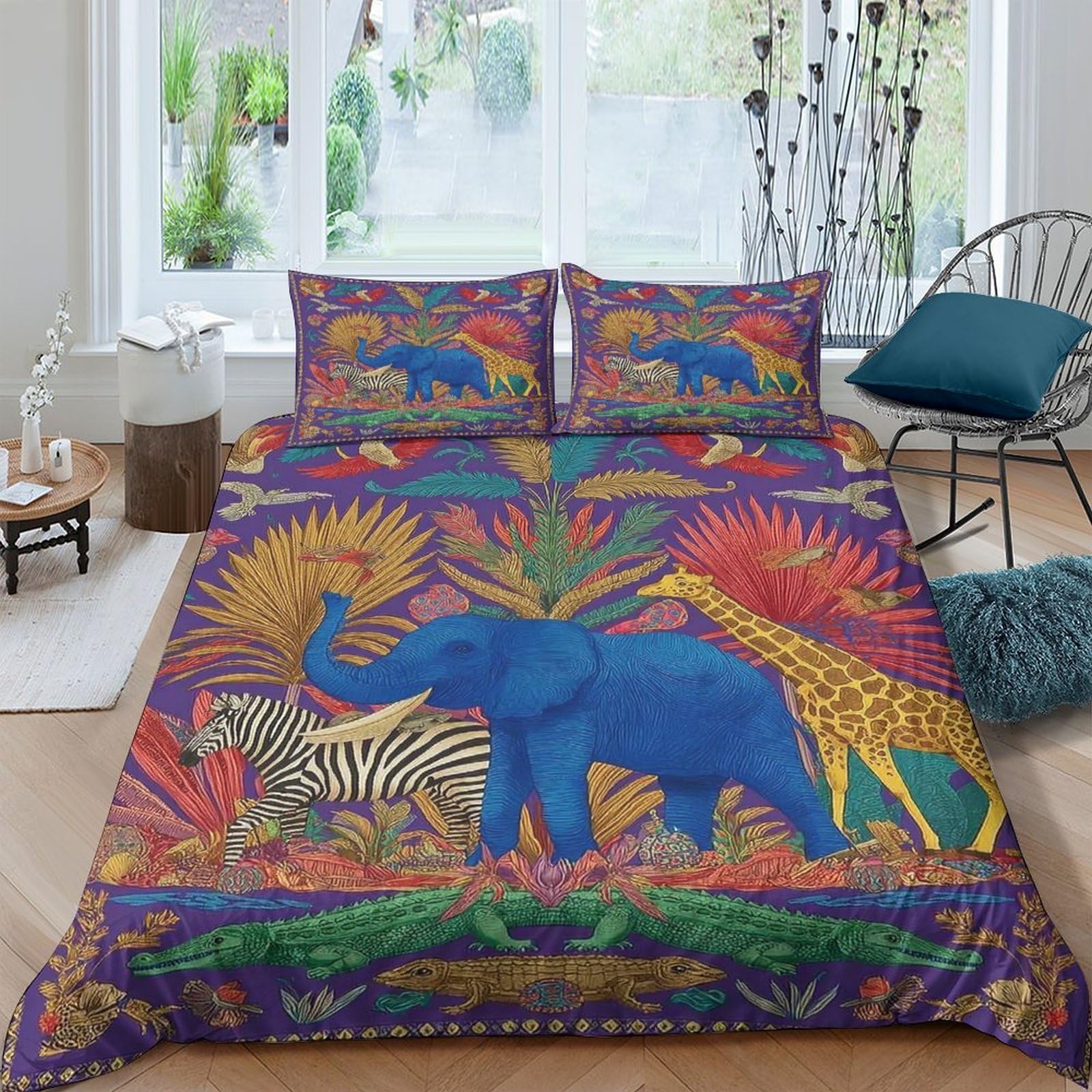 Ctjqhvkz Style-6 3D Printed Safari Wildlife Fitted Sheet Microfiber Vibrant Animal Jungle Bed Cover For Bedroom Guest Room Dorm Decor Single（135X200cm）