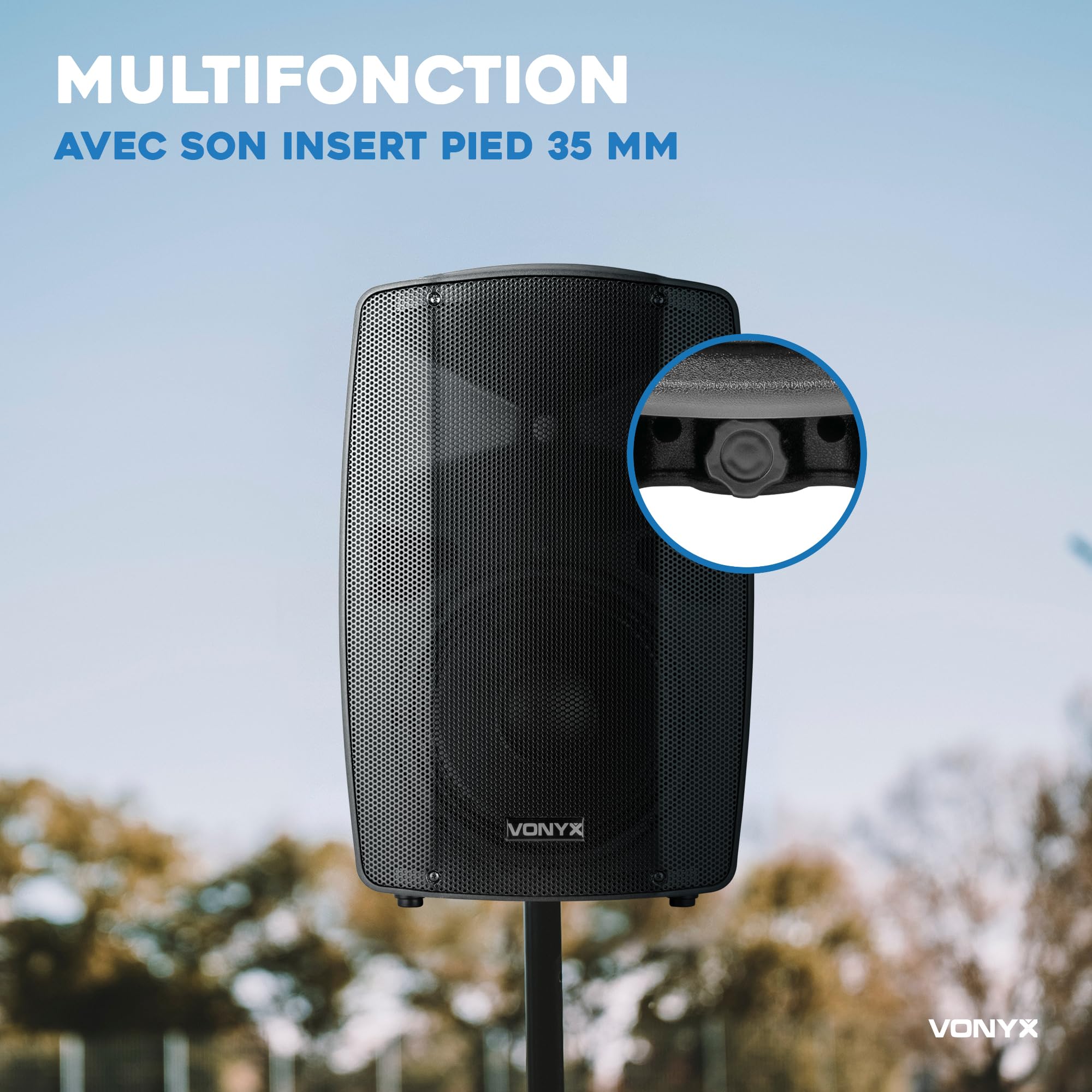 Vonyx VSP200 Enceinte Sono Portable 200 Watts, Enceinte Active Bi-Amplifiée, 2 Micros sans Fil, Poignées et roulettes de Transport, Idéale pour Vos Événements Pro, Karaoké, Fêtes en Extérieur