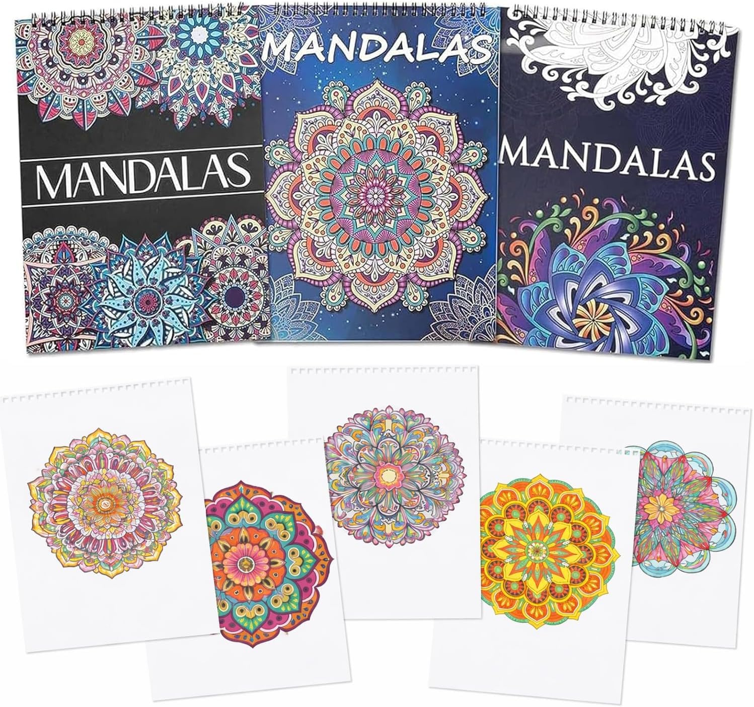 Pobuu Malbuch für Erwachsene, 60 Seiten, Mandalas, Tier- und Blumenmuster, Spiralbindung, Malbücher für Erwachsene, Entspannung, Angstlinderung, Geschenke für Frauen